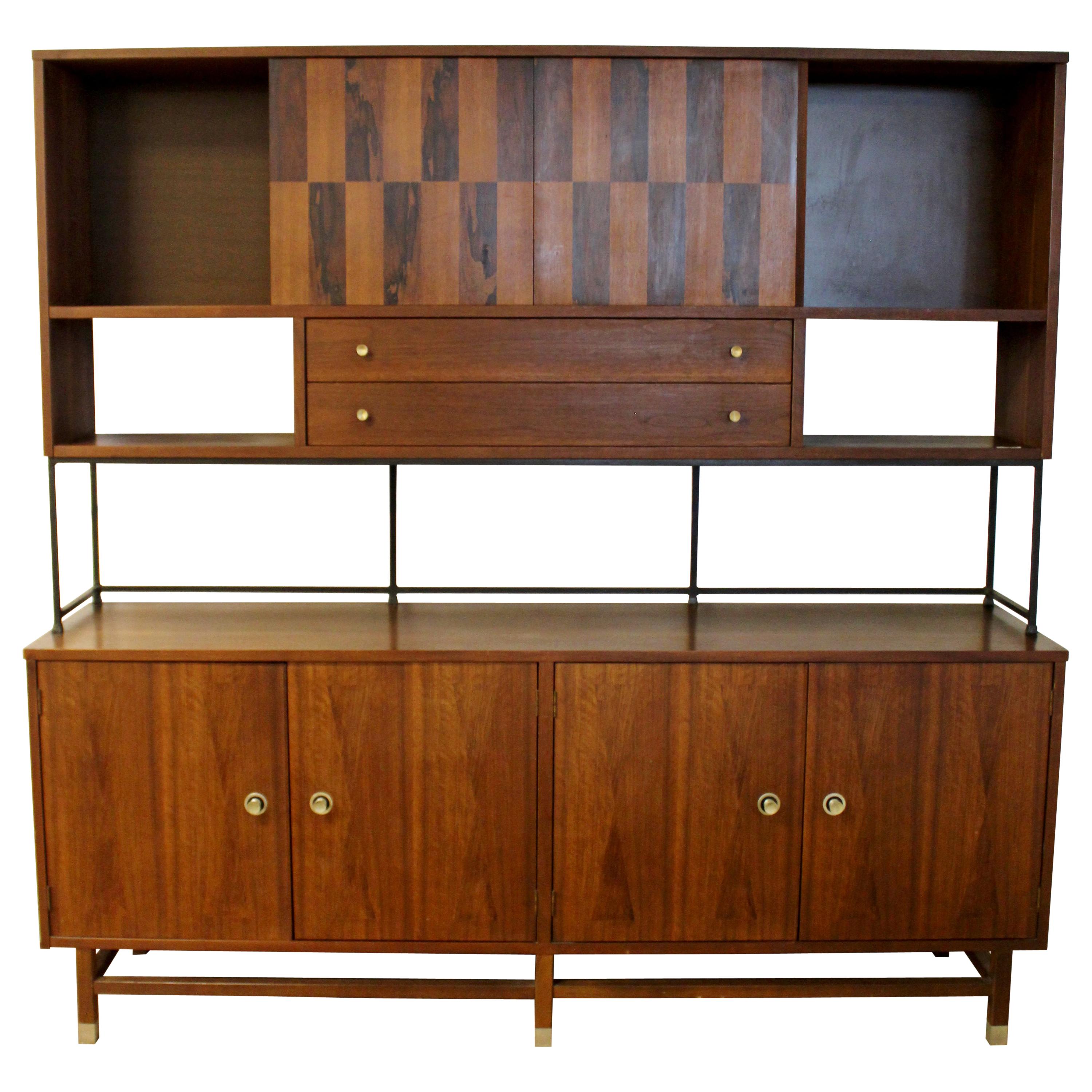 Mid Century Modern Stanley Rosewood Walnut Credenza & Hutch 1960s McCobb Style