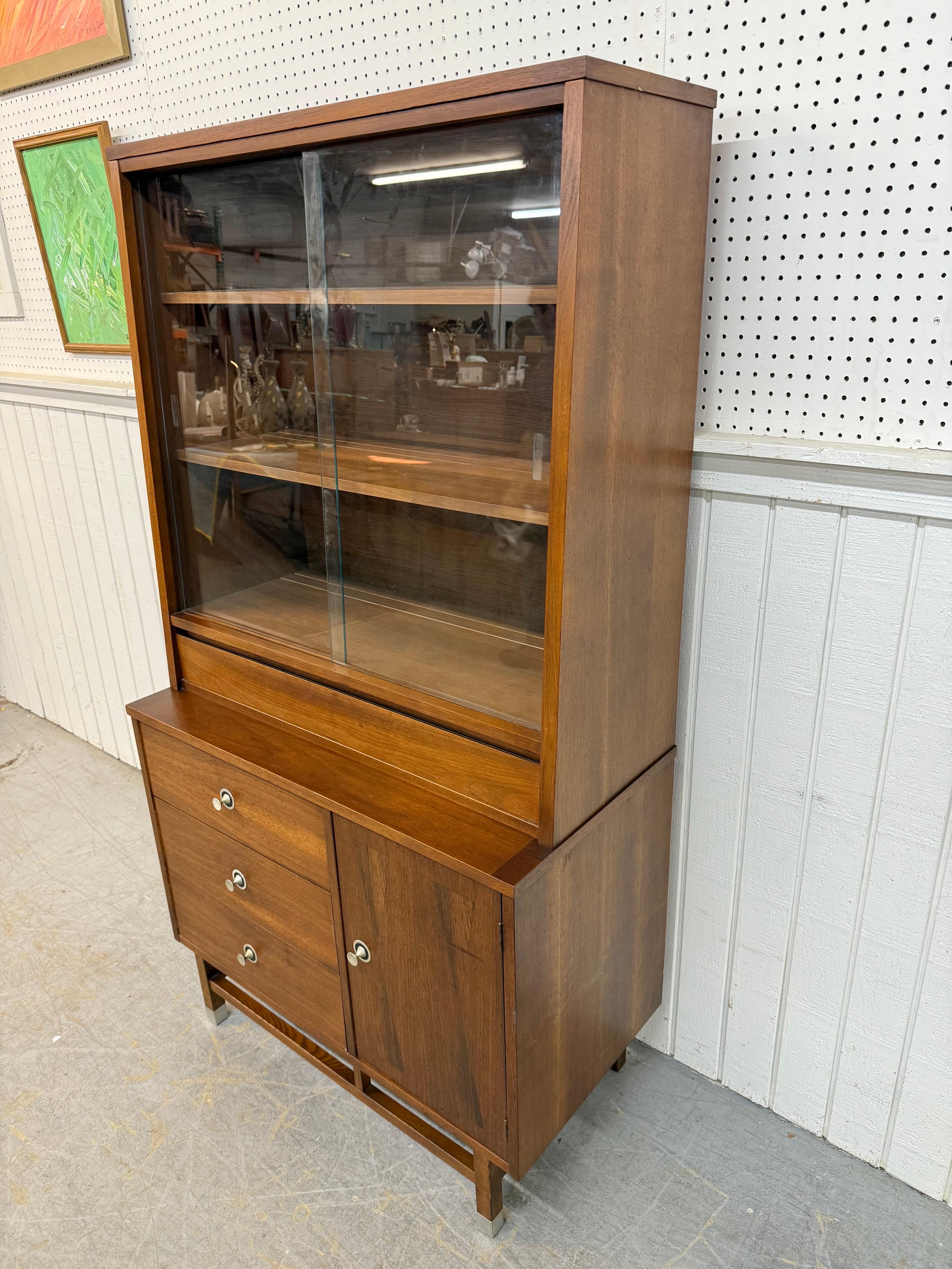 American Mid-Century Modern Stanley Walnut Hutch For Sale