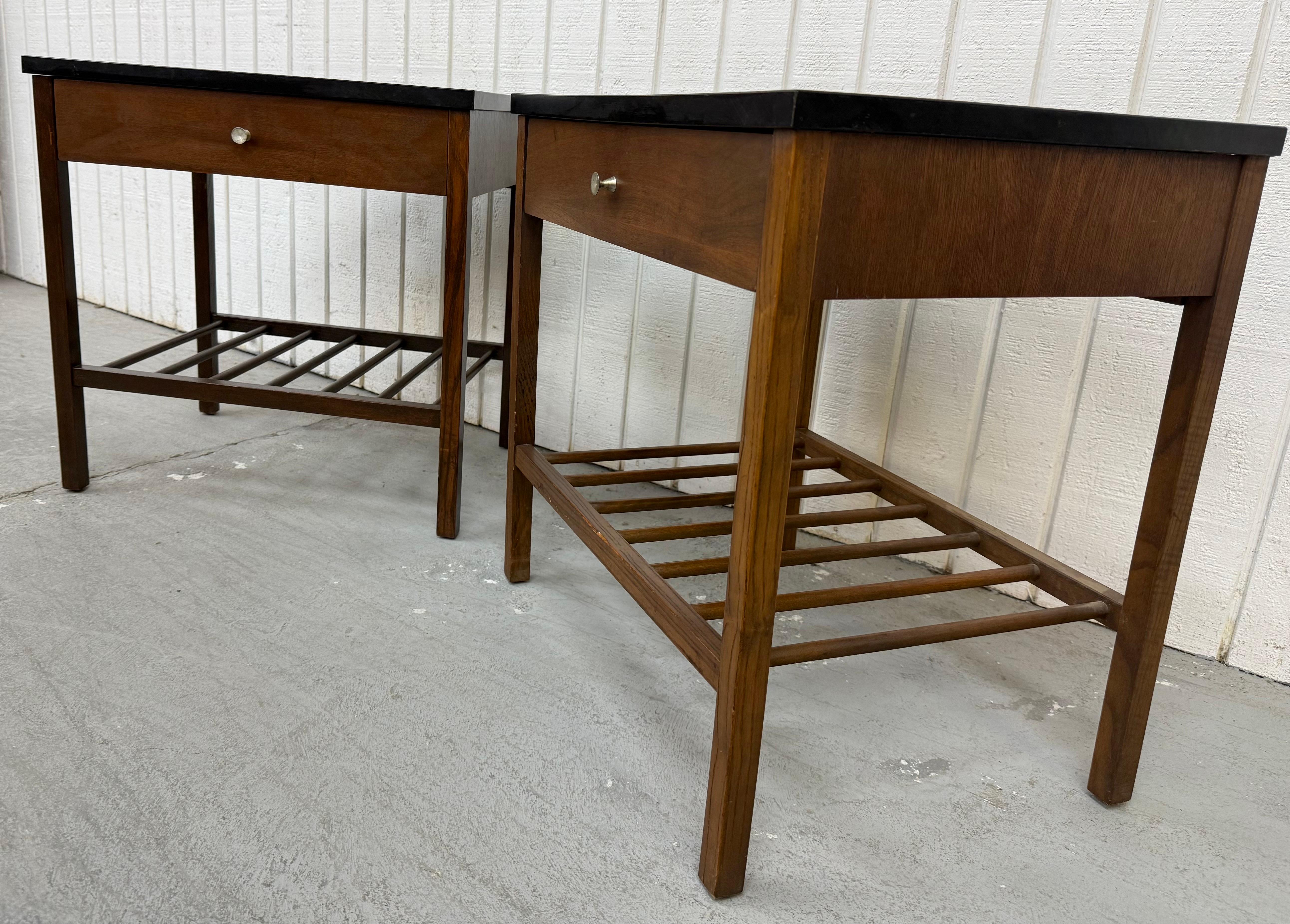 American Mid-Century Modern Stanley Walnut Nightstands - Set of 2 For Sale