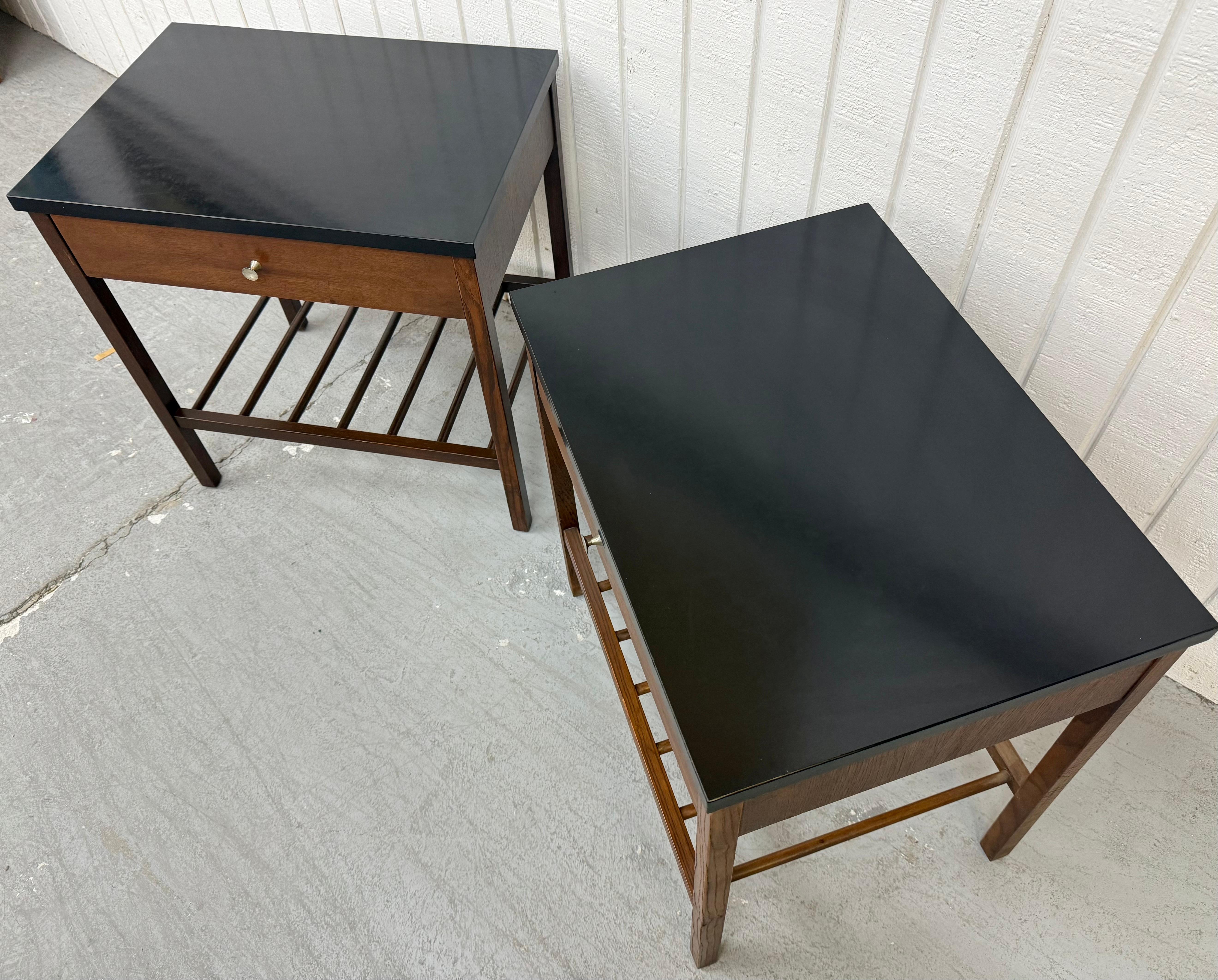 Chrome Mid-Century Modern Stanley Walnut Nightstands - Set of 2 For Sale