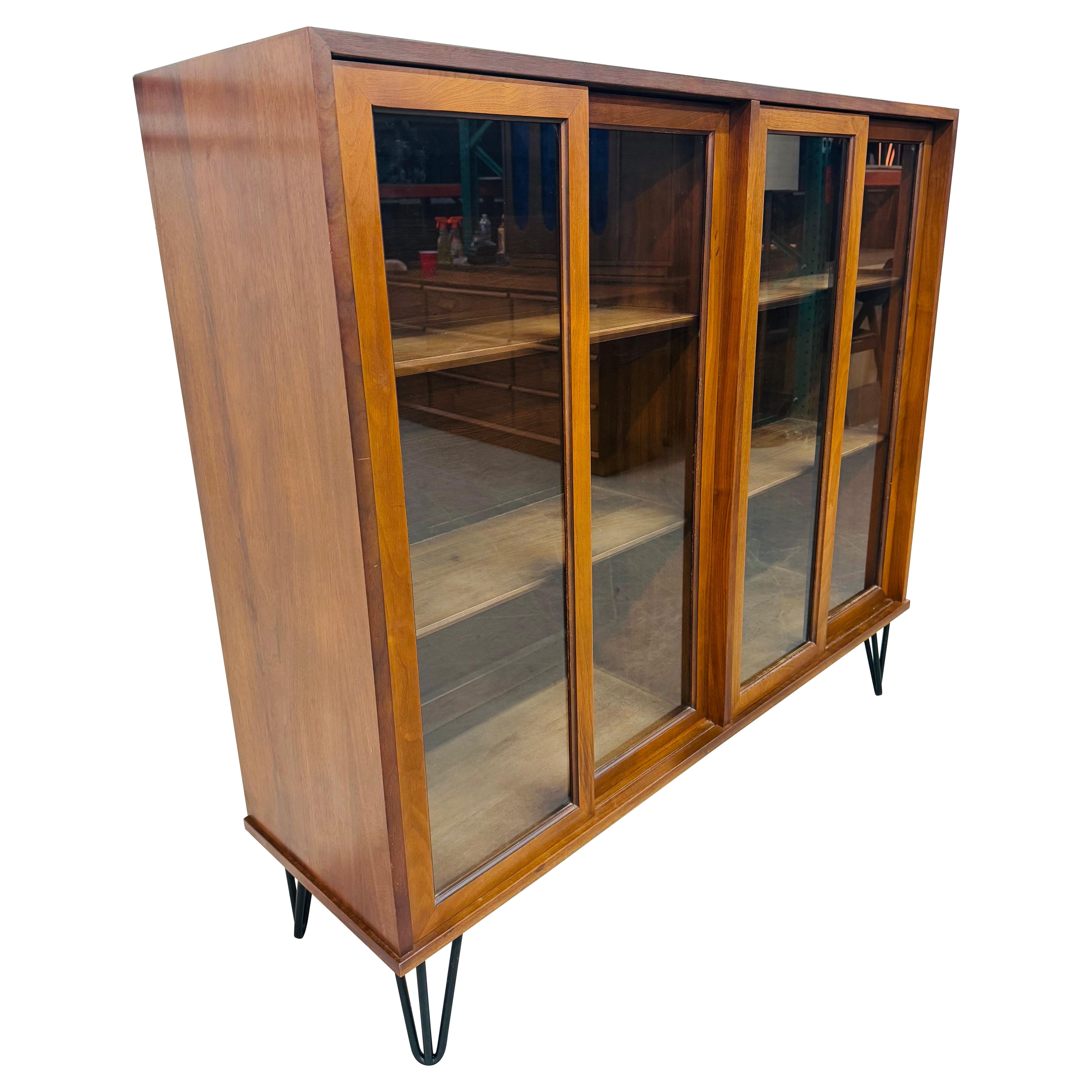 Mid-Century Modern Stanley Walnut Sliding Door Display Case