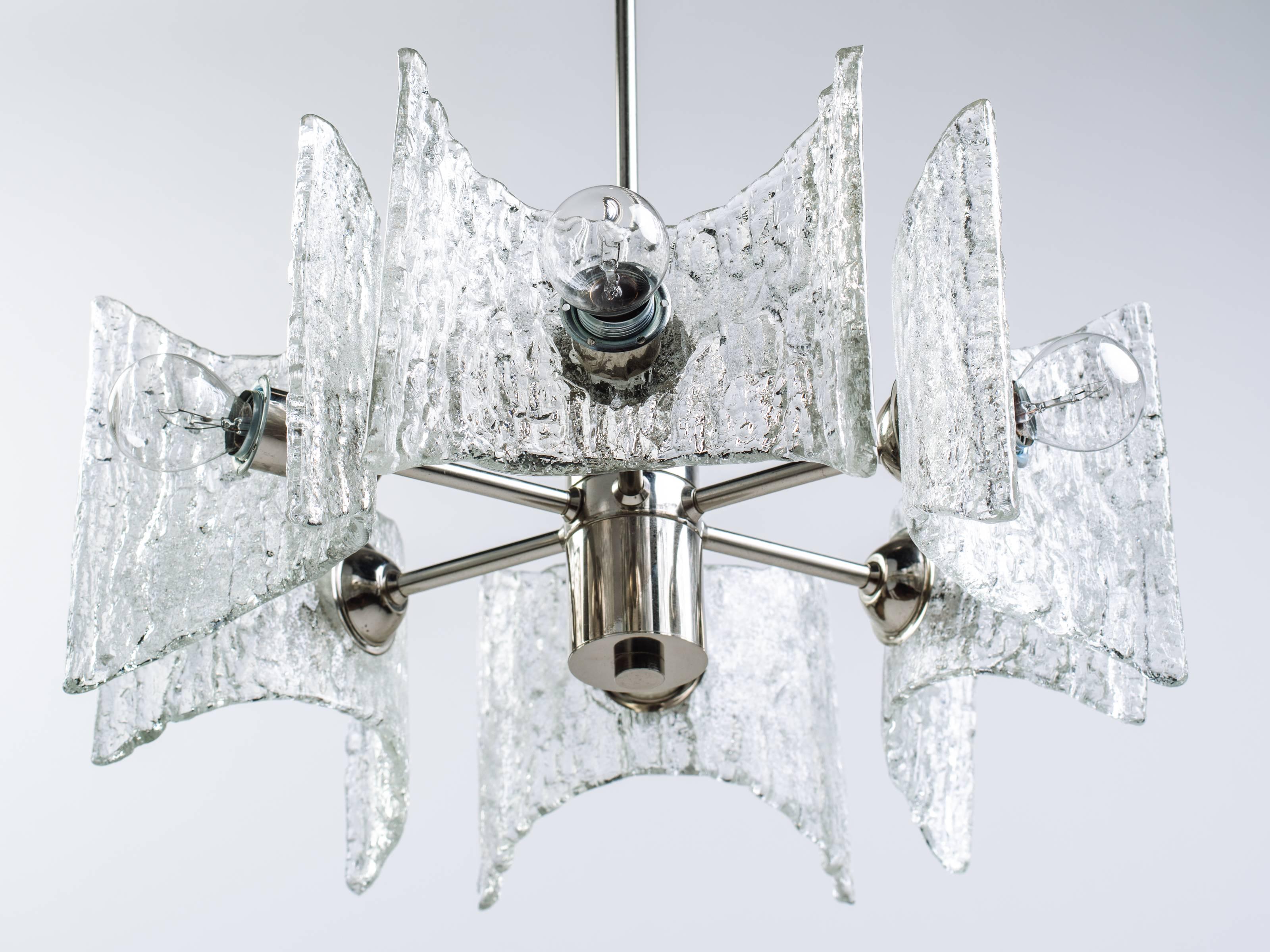Mid-Century Modern Starburst Chandelier with Ice Glass Design by Kalmar 1