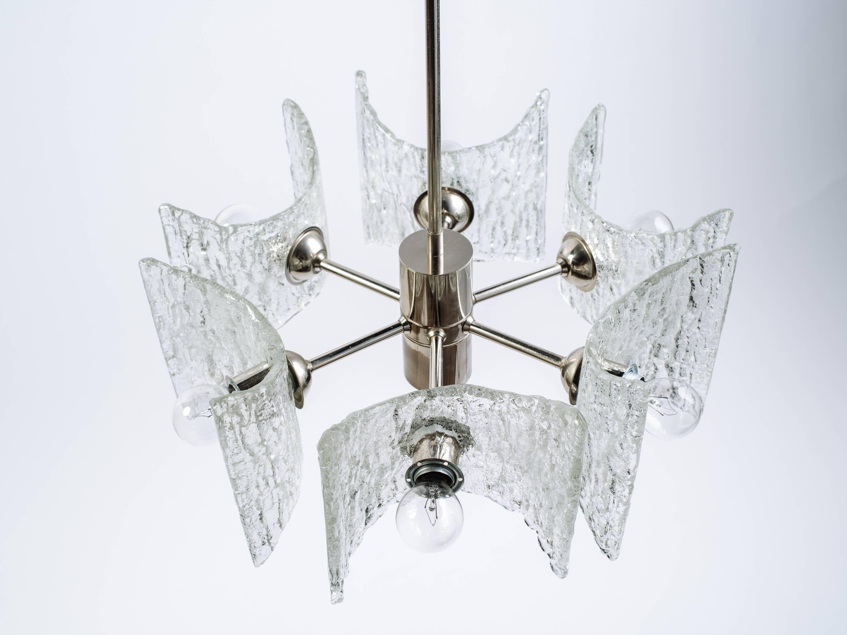 Mid-Century Modern Starburst Chandelier with Ice Glass Design by Kalmar 2
