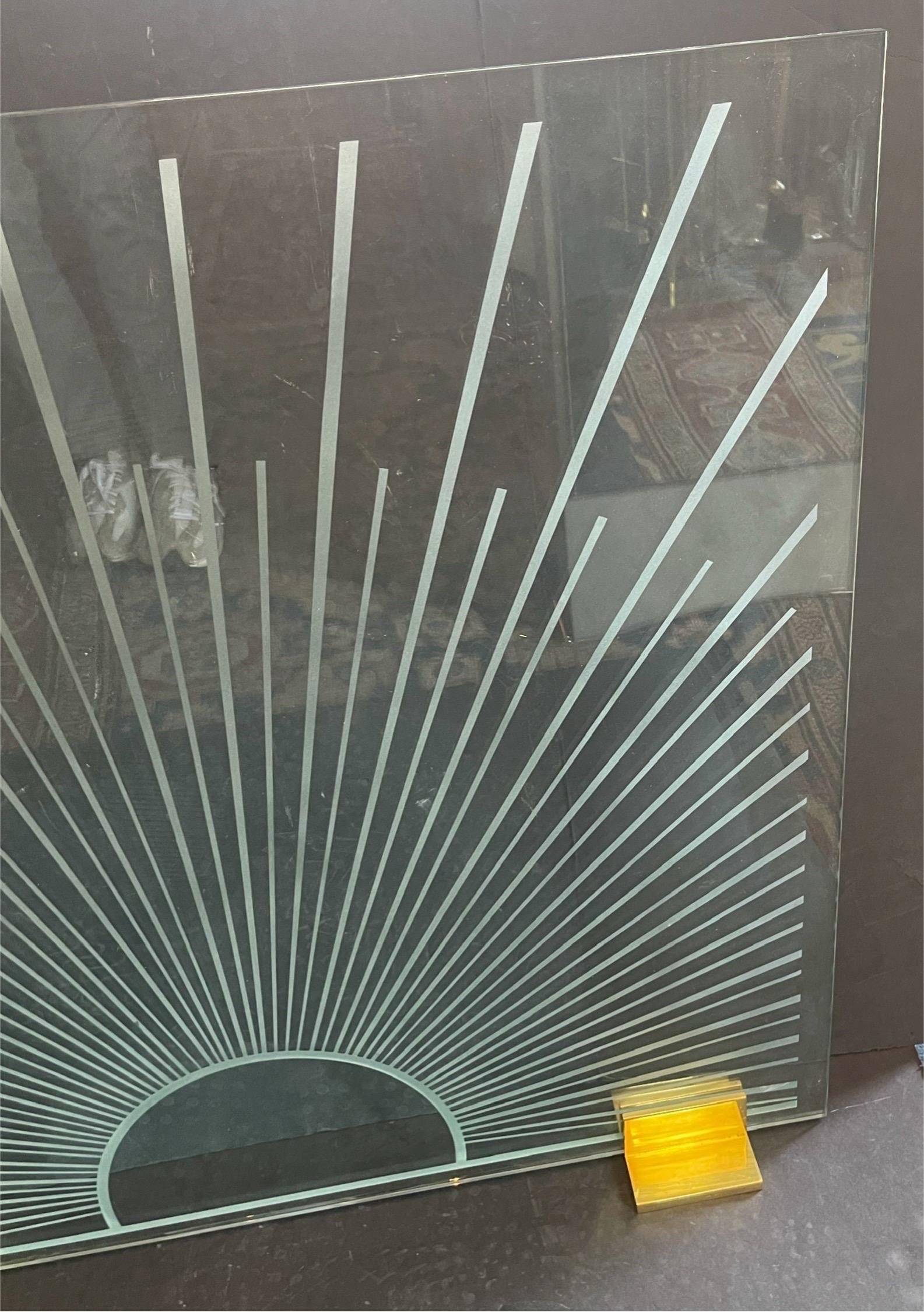 Buriné Pare-feu Karl Springer moderne du milieu du siècle dernier en verre gravé en forme d'étoile et bronze en vente