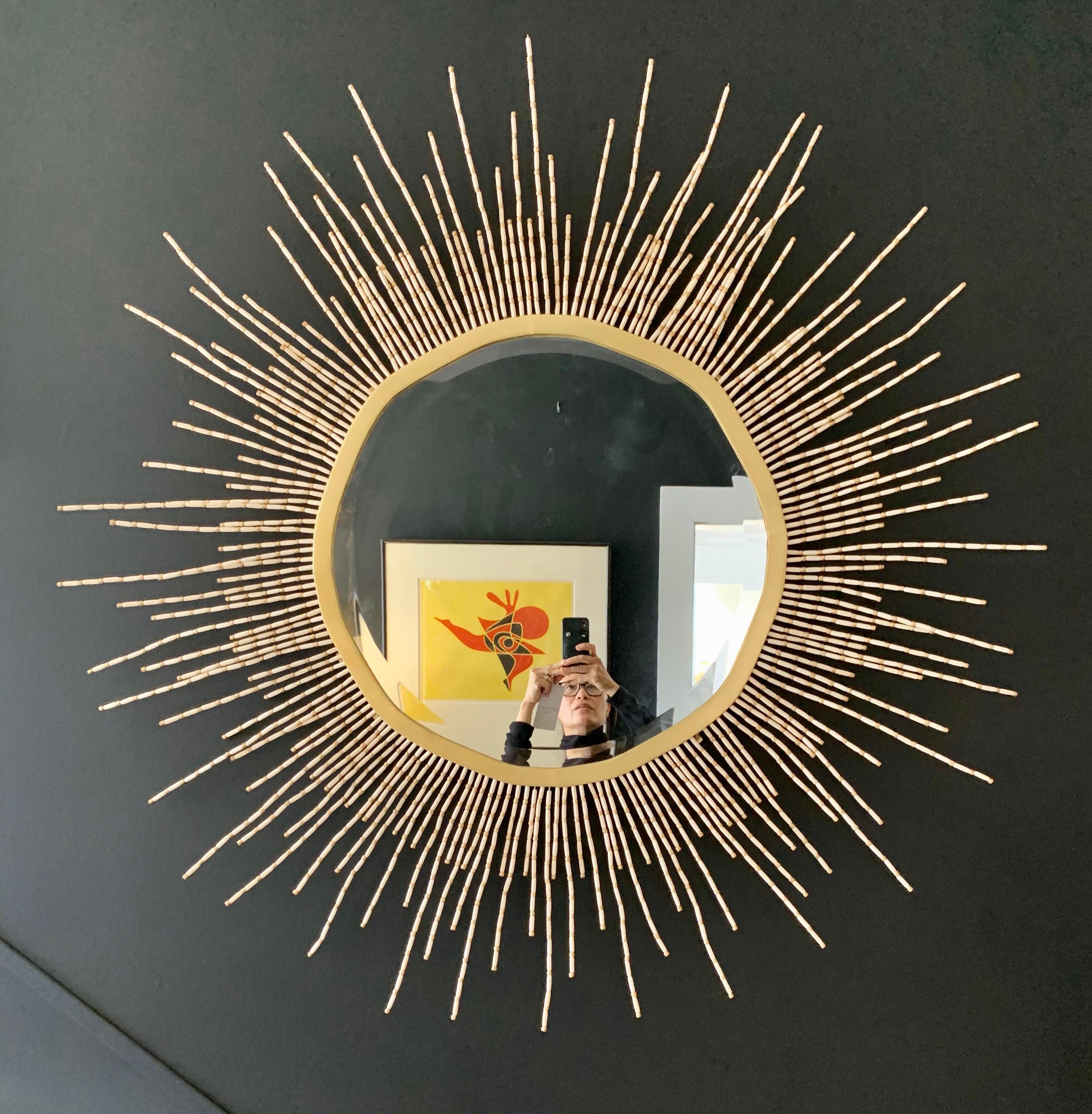 Magnificent starburst beaded mirrors from the 1970s that measures four feet in diameter.