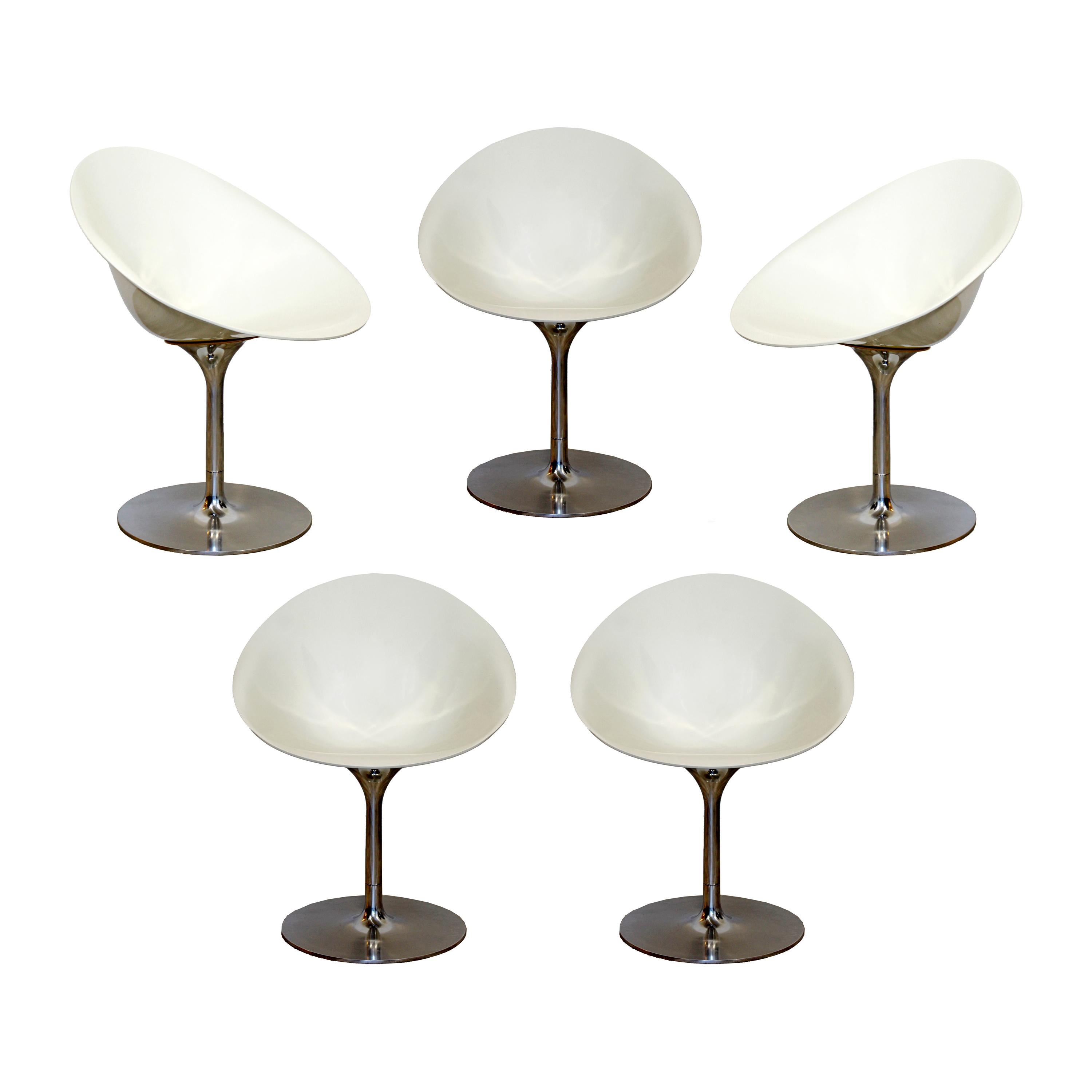 Mid-Century Modern Starck Kartell Set 5 Chrome Eros Dining Chairs, Italy, 1970s