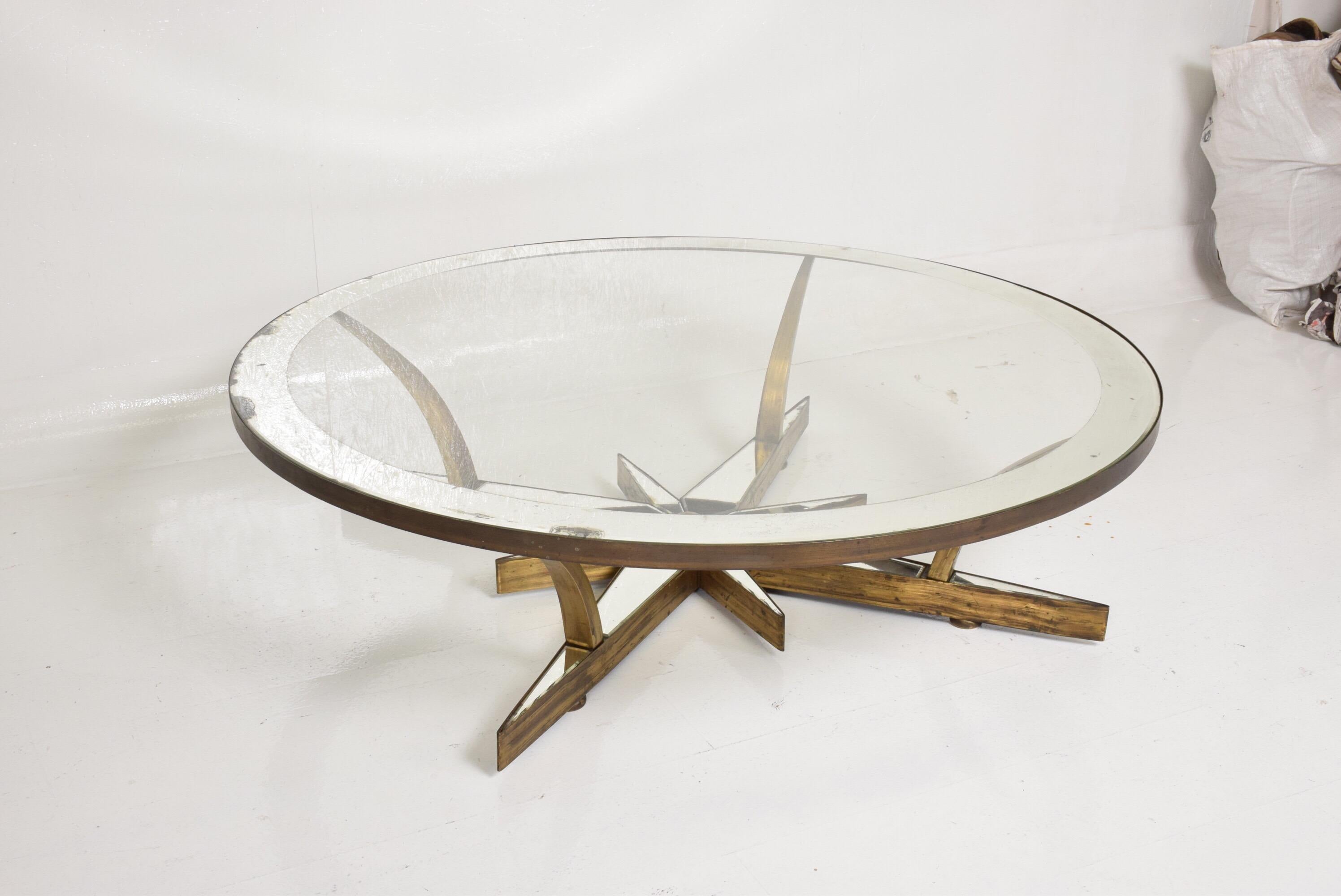 For your consideration, a Mid-Century Modern star coffee - cocktail table attributed to Arturo Pani.
Unique design with start symbol. Original antique mirror with oxidized patina.
Dimensions:
14 1/2