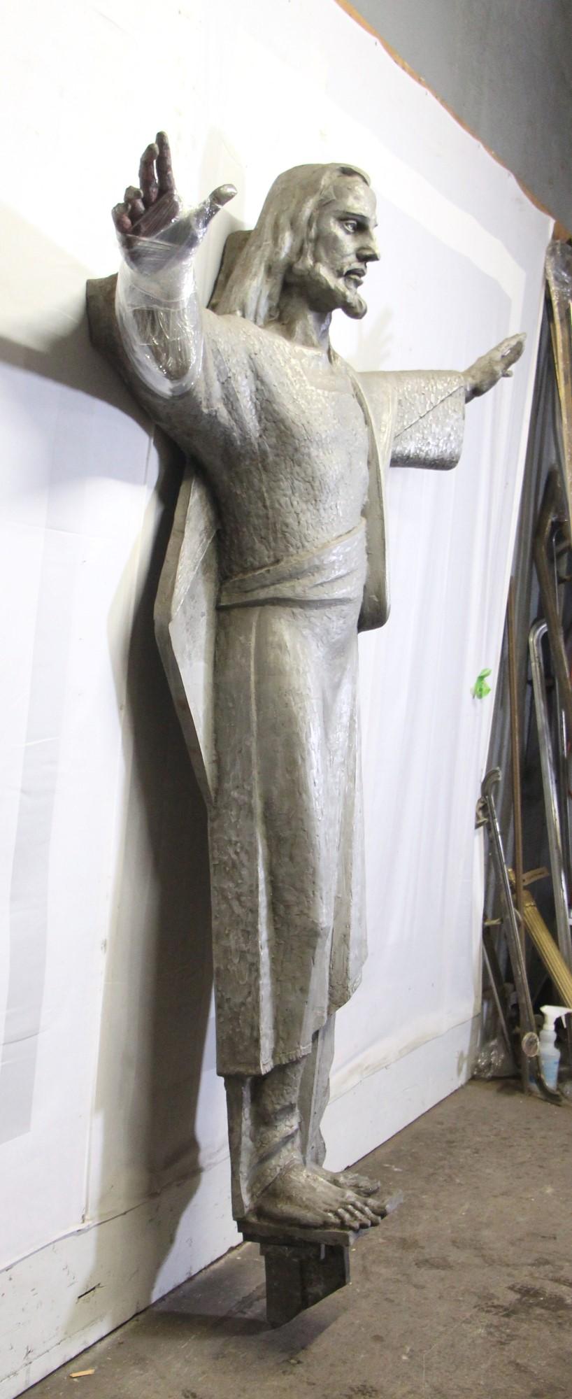 Aluminum Mid-Century Modern Statue Portraying Jesus with Outstretched Arms For Sale