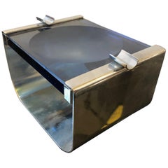 Mid-Century Modern Steel and Blue Heavy Glass Ashtray, circa 1970