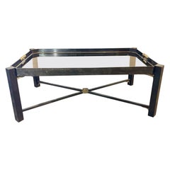 Mid-Century Modern Steel and Brass Coffee Table with Glass Top