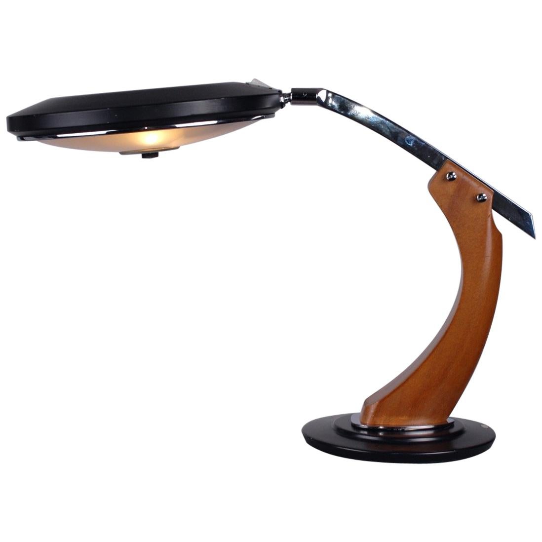 Mid-Century Modern Steel and Oak Desk Lamp Manufactured by Fase, Spain, 1960 For Sale