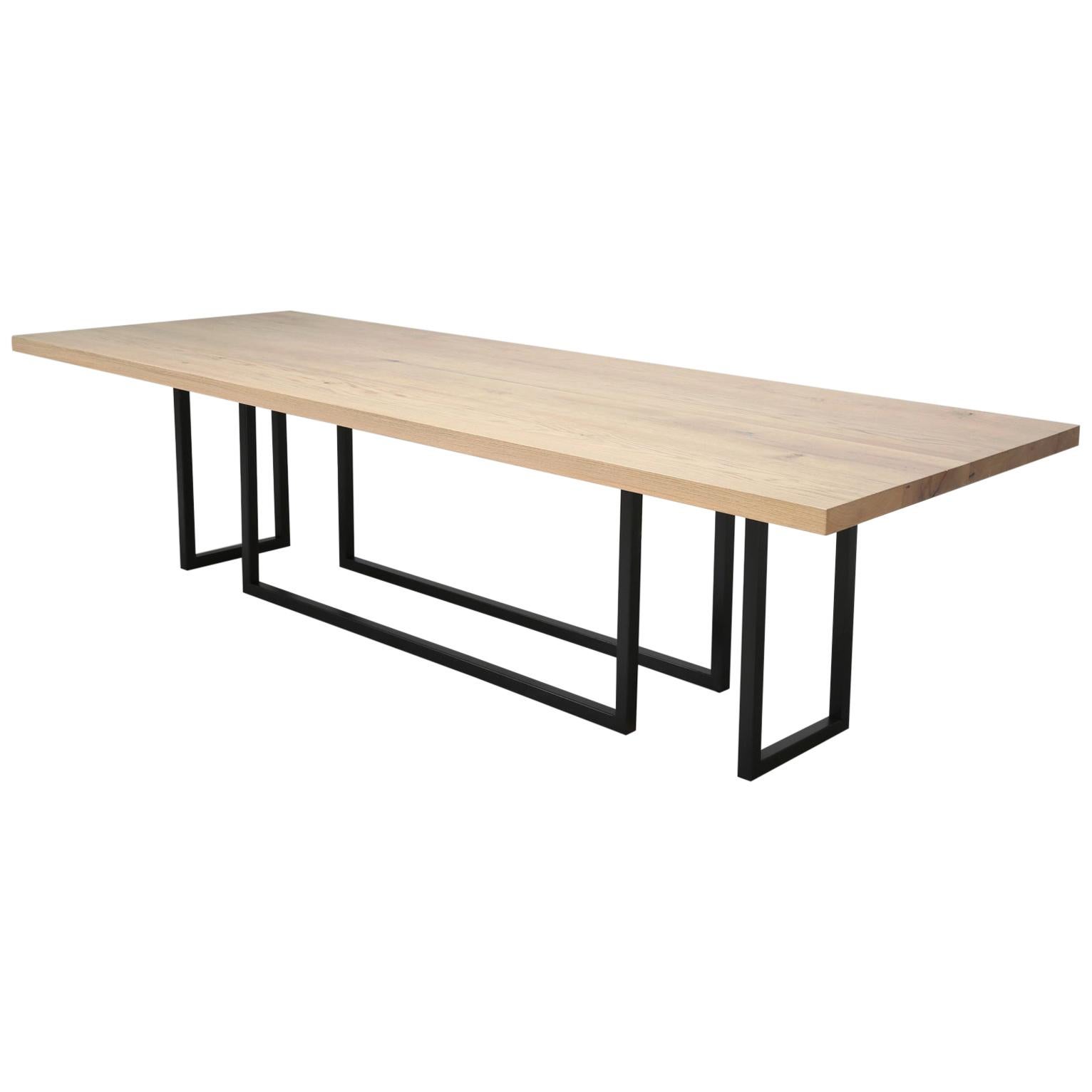 Mid-Century Modern Inspired Steel and Reclaimed White Oak Dining Table For Sale