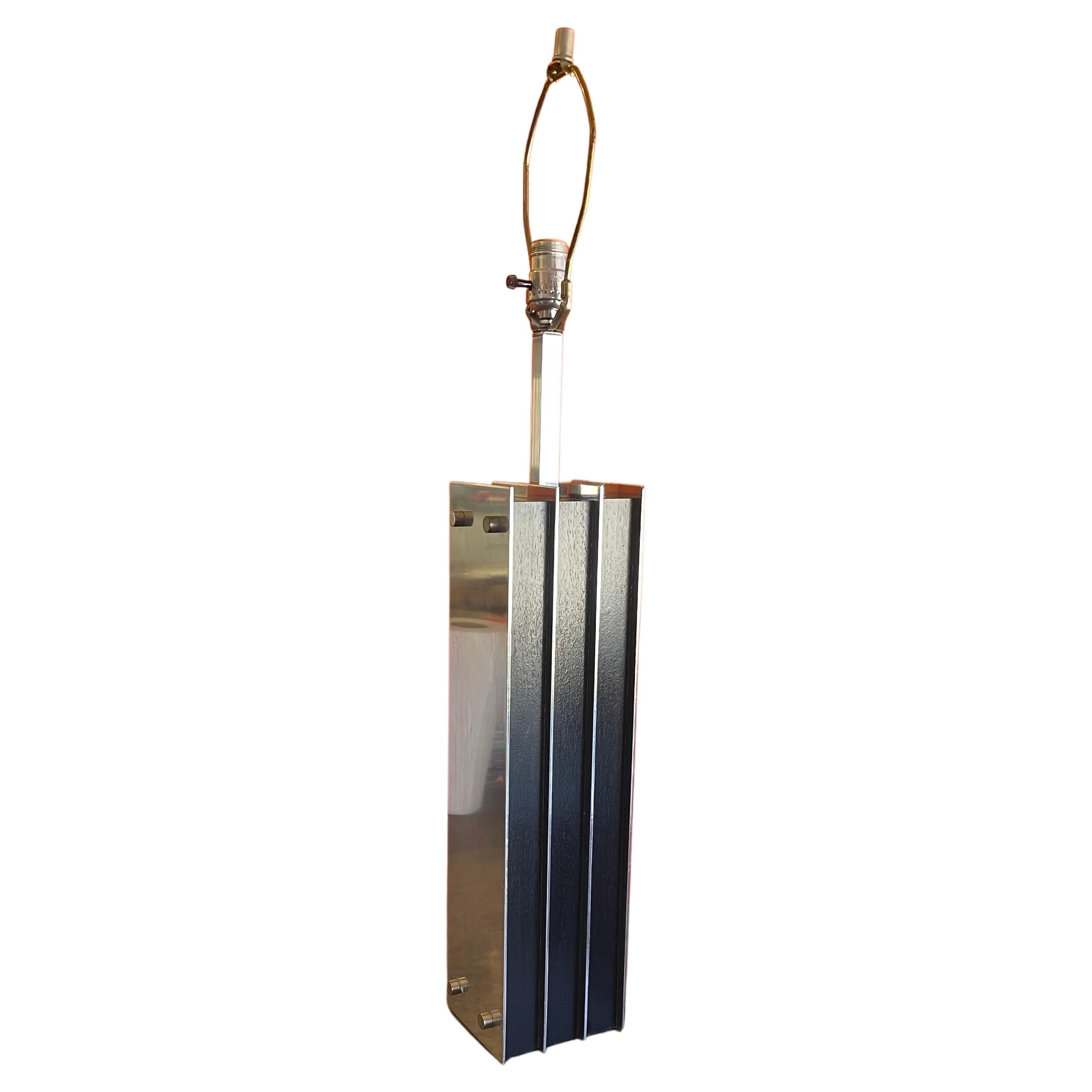 American Mid-Century Modern Steel & Ebonized Wood Column Table Lamp by Laurel Lamp Co. For Sale