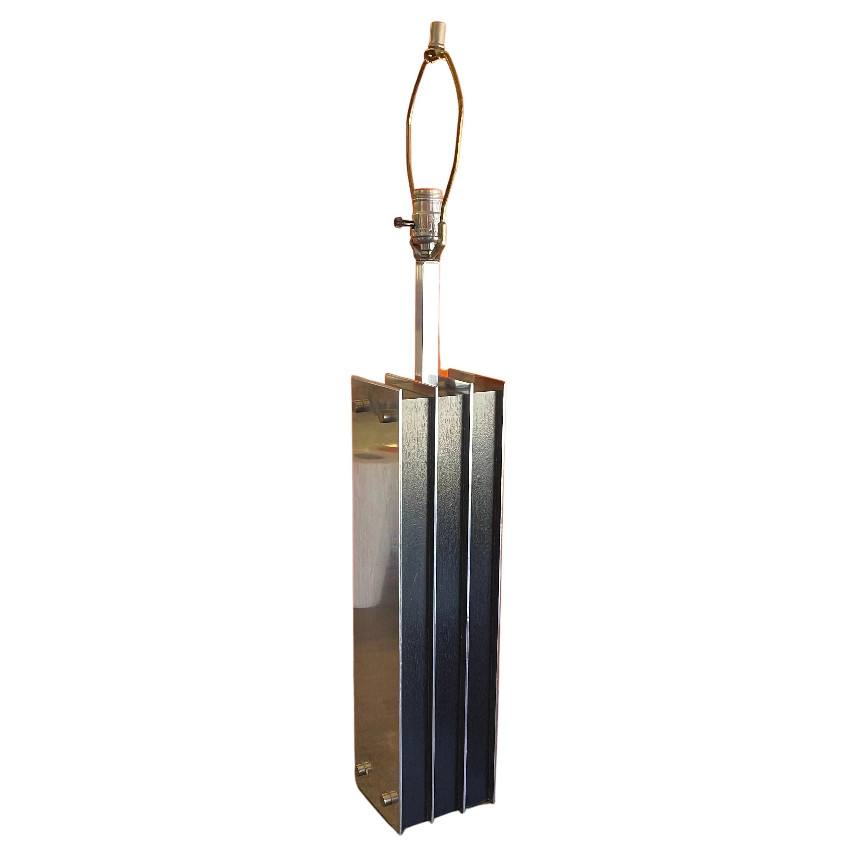 Mid-Century Modern Steel & Ebonized Wood Column Table Lamp by Laurel Lamp Co.