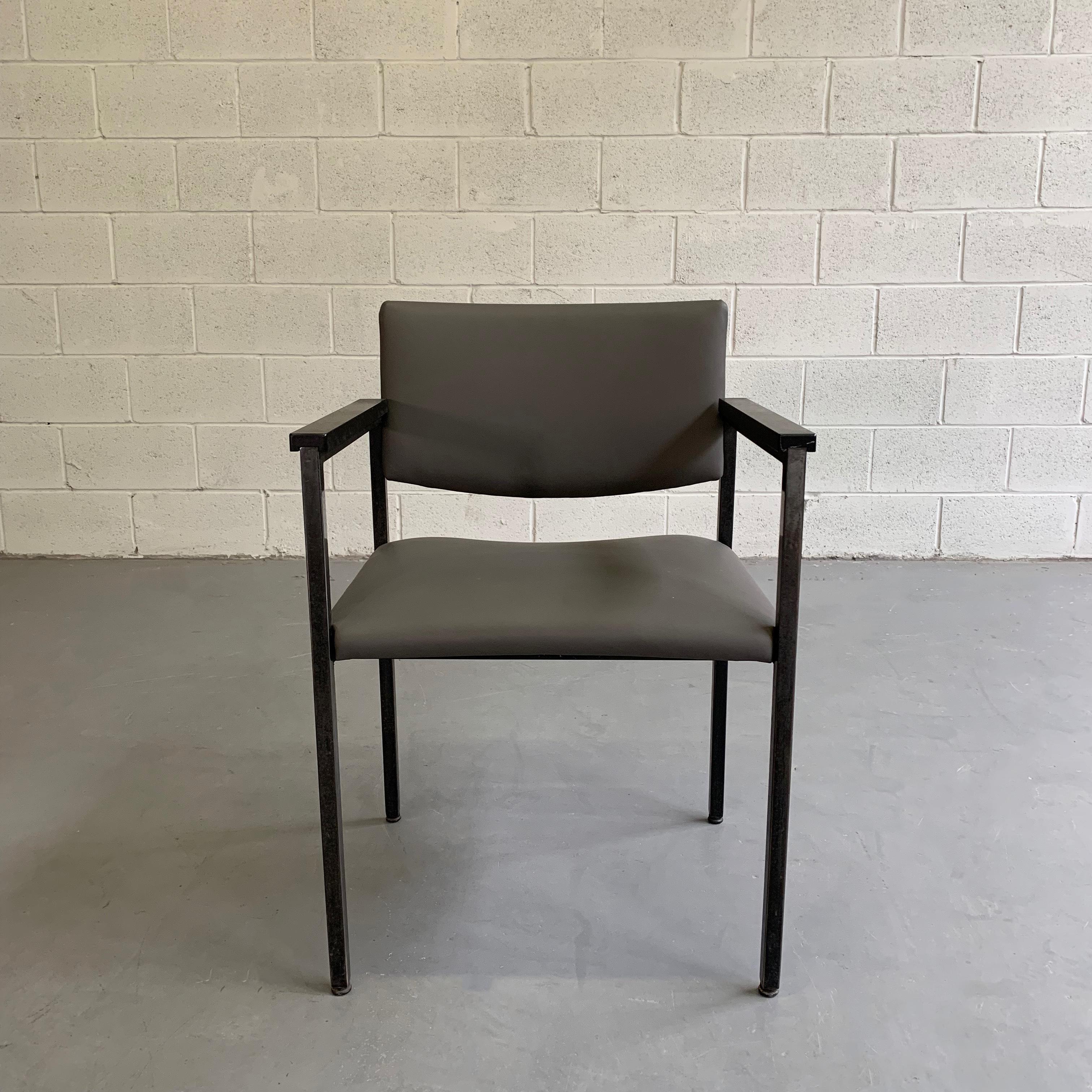 American Mid-Century Modern Steel Frame Leather Armchair For Sale