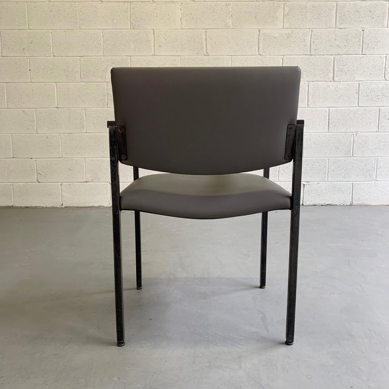 20th Century Mid-Century Modern Steel Frame Leather Armchair For Sale