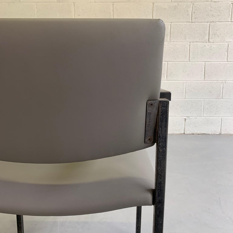 Mid-Century Modern Steel Frame Leather Armchair For Sale 1