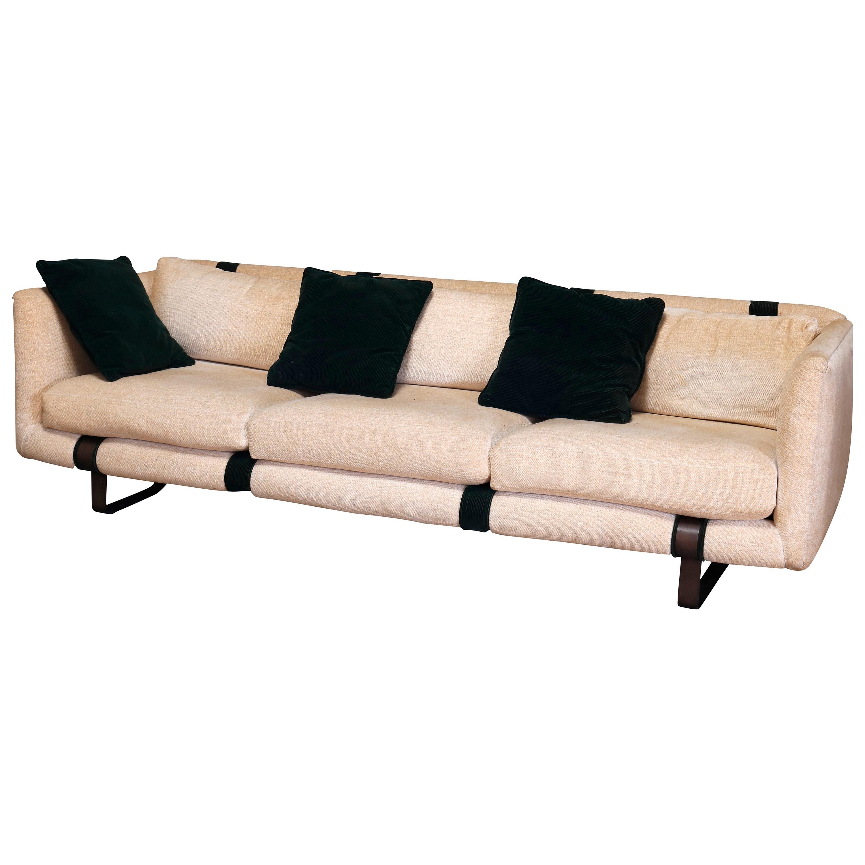 Stainless Steel Upholstered Contemporary Outdoor Sofa of Black and