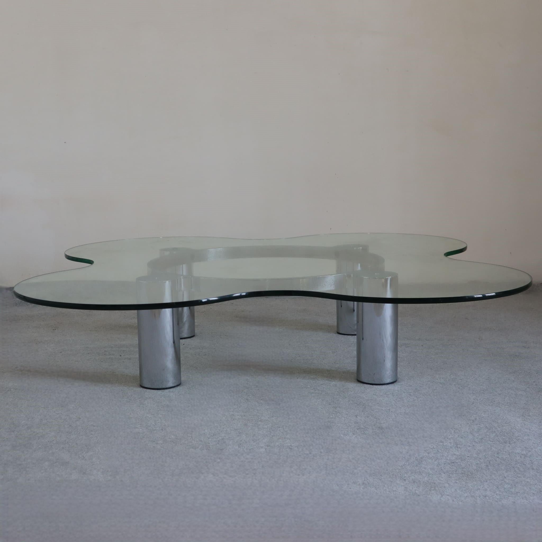 Moderner Couchtisch aus Stahlglas aus der Mitte des Jahrhunderts von Lorenzo Burchiellaro, Italien 1970er Jahre (Moderne der Mitte des Jahrhunderts) im Angebot