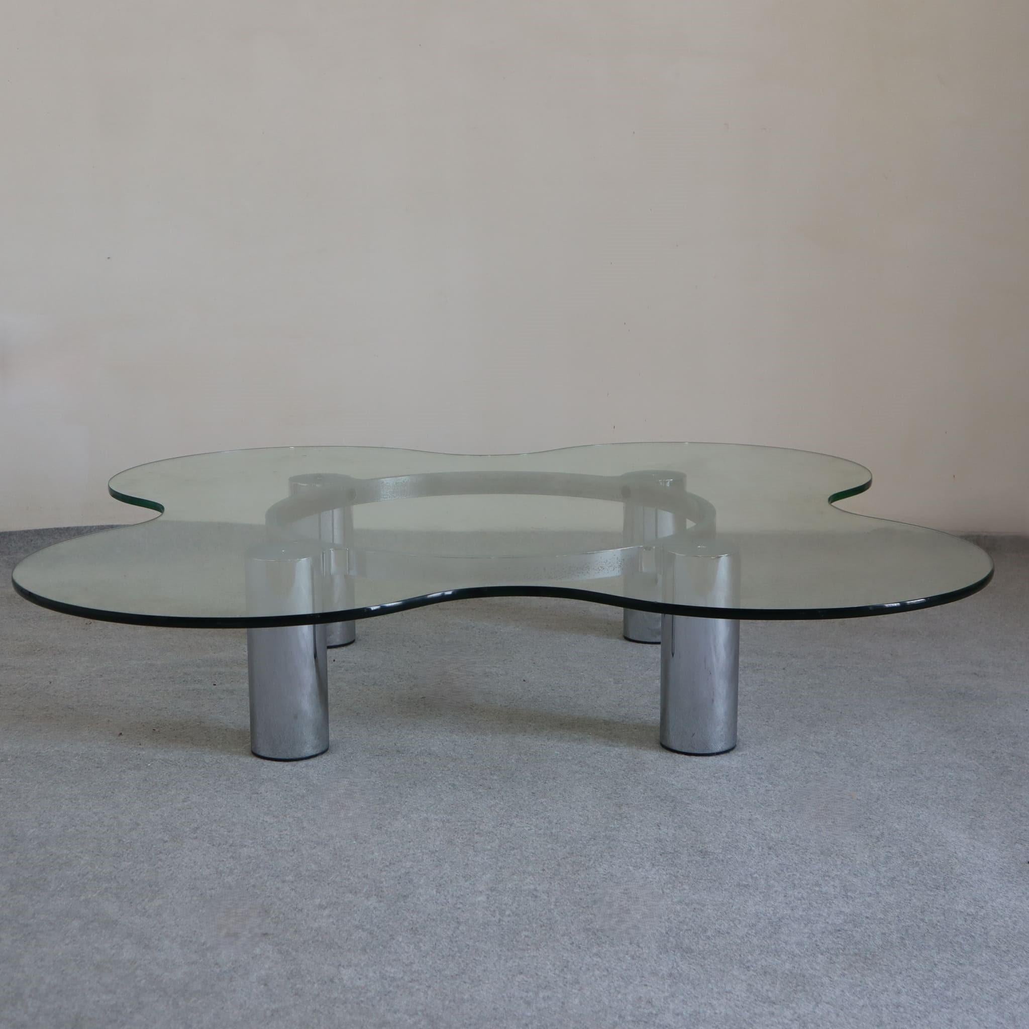 Moderner Couchtisch aus Stahlglas aus der Mitte des Jahrhunderts von Lorenzo Burchiellaro, Italien 1970er Jahre (Italienisch) im Angebot