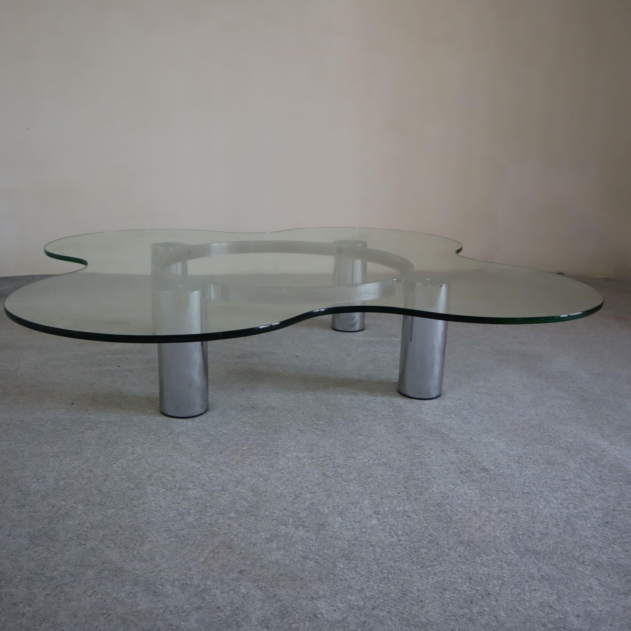 Moderner Couchtisch aus Stahlglas aus der Mitte des Jahrhunderts von Lorenzo Burchiellaro, Italien 1970er Jahre (Ende des 20. Jahrhunderts) im Angebot