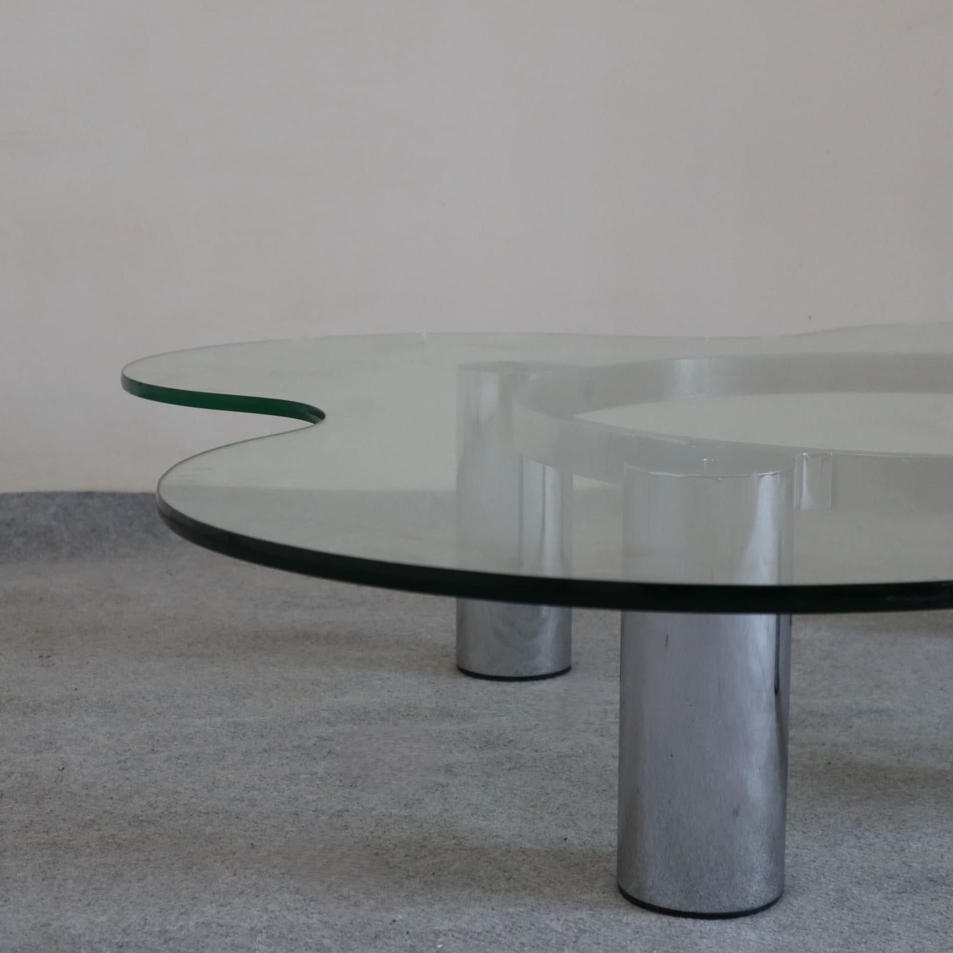 Moderner Couchtisch aus Stahlglas aus der Mitte des Jahrhunderts von Lorenzo Burchiellaro, Italien 1970er Jahre im Angebot 1