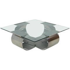 Mid-Century Modern Steel Glass Coffee Table François Monnet for Kappa, 1970s