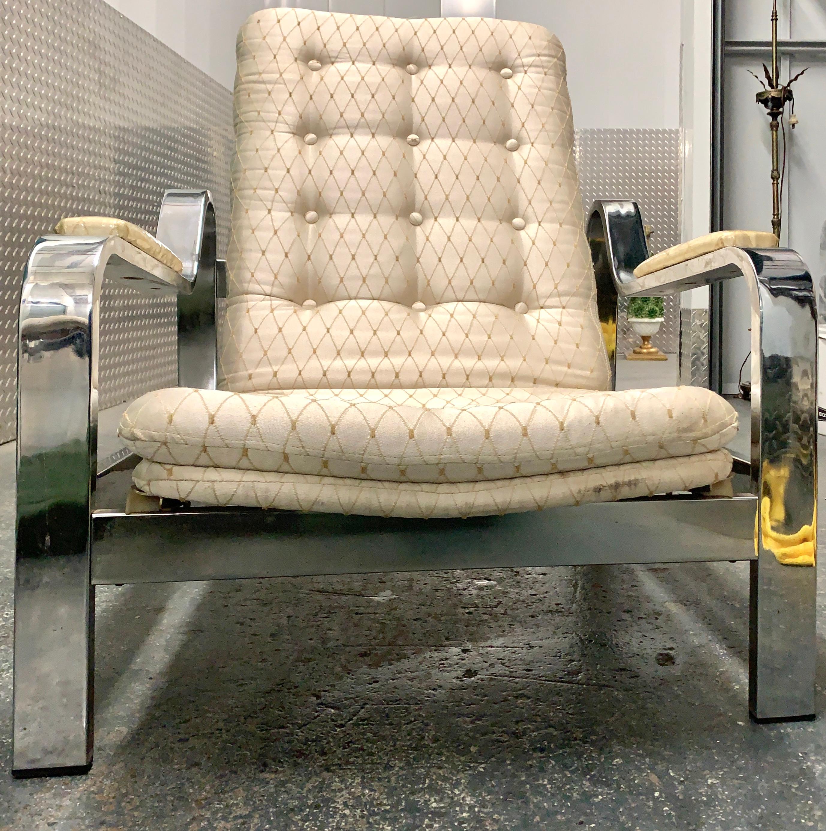 20th Century Mid-Century Modern Steel Reclining Lounge Chair Ottoman