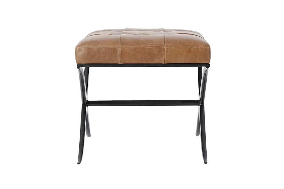 Mid-Century Modern Steel X-Frame Stool In New Condition In Westwood, NJ