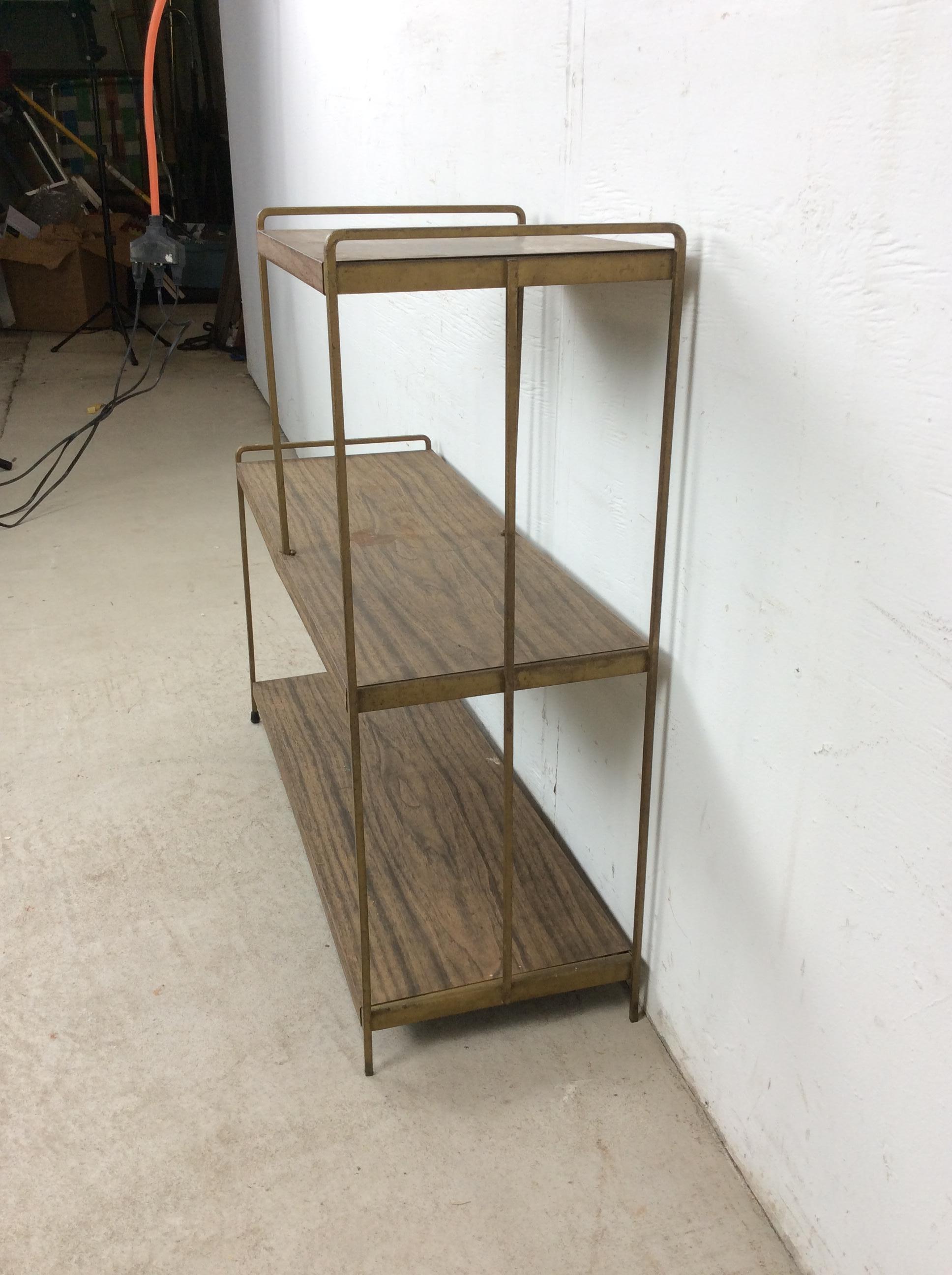 Mid Century Modern Step Shelving with Faux Wood Print in vendita 4