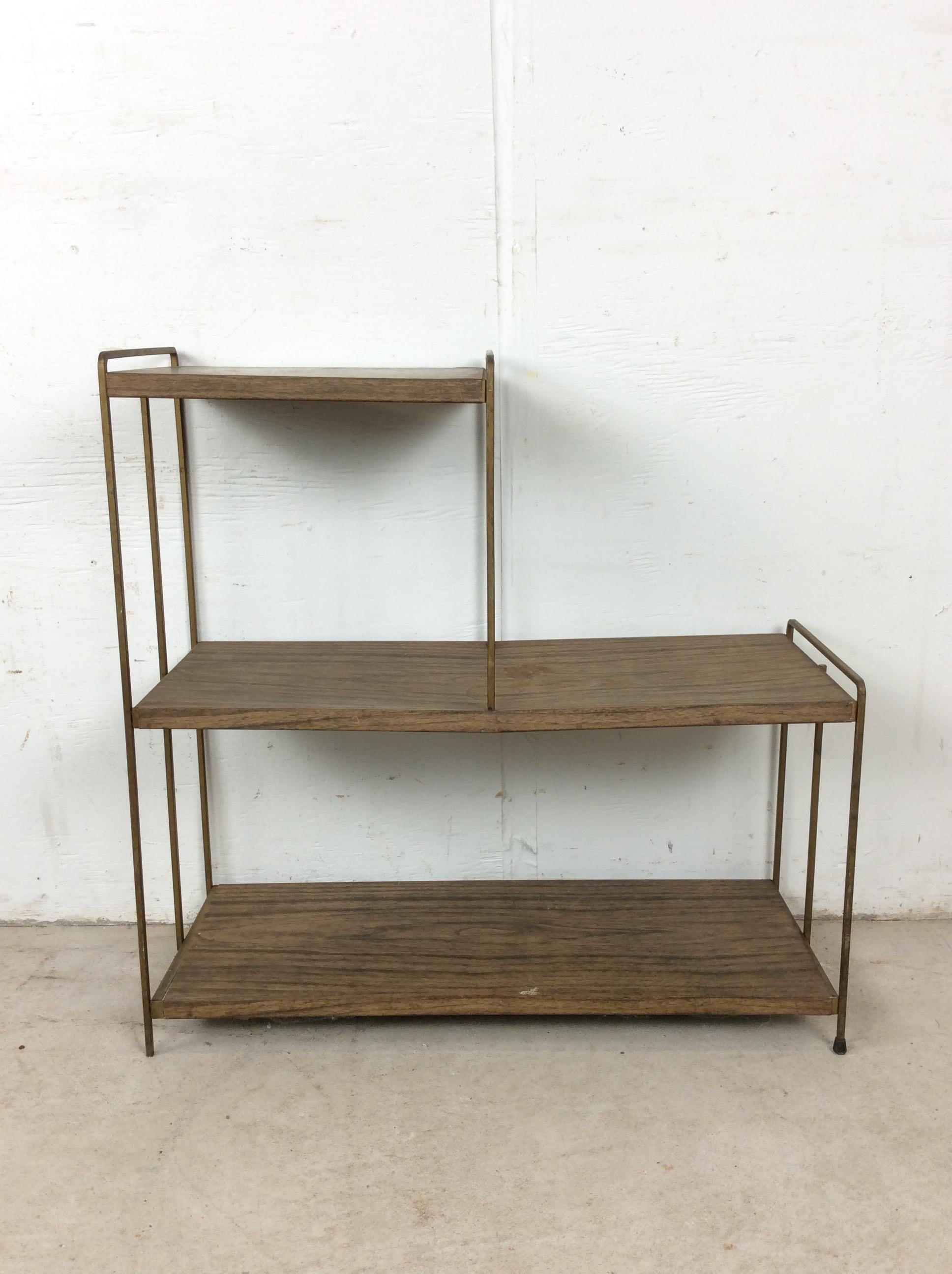 Mid Century Modern Step Shelving with Faux Wood Print in vendita 6