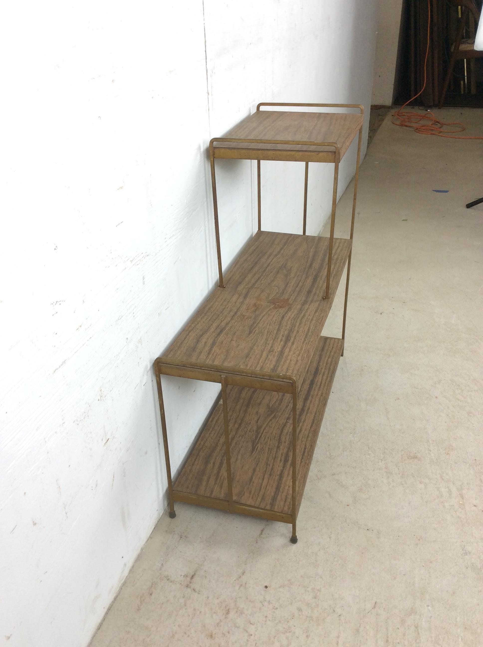 Mid Century Modern Step Shelving with Faux Wood Print in vendita 2