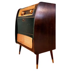 Mid-Century Modern stereo console radio record player coffee table console book