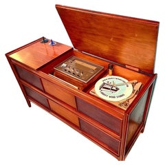 Mid-Century Modern Stereo Console Record Player bar platinum