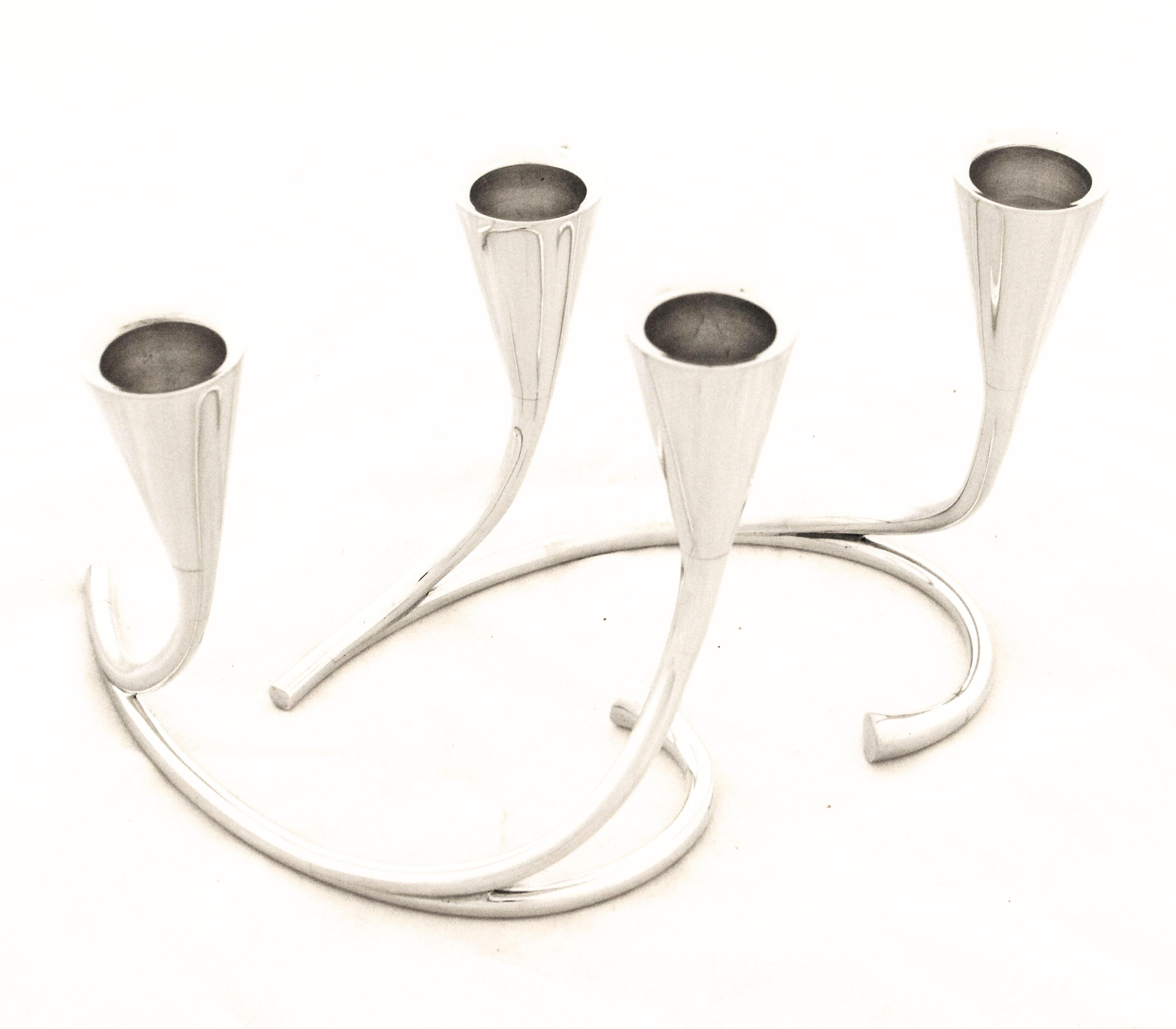 Danese Candelabri d'argento in stile Mid-Century Modern in vendita