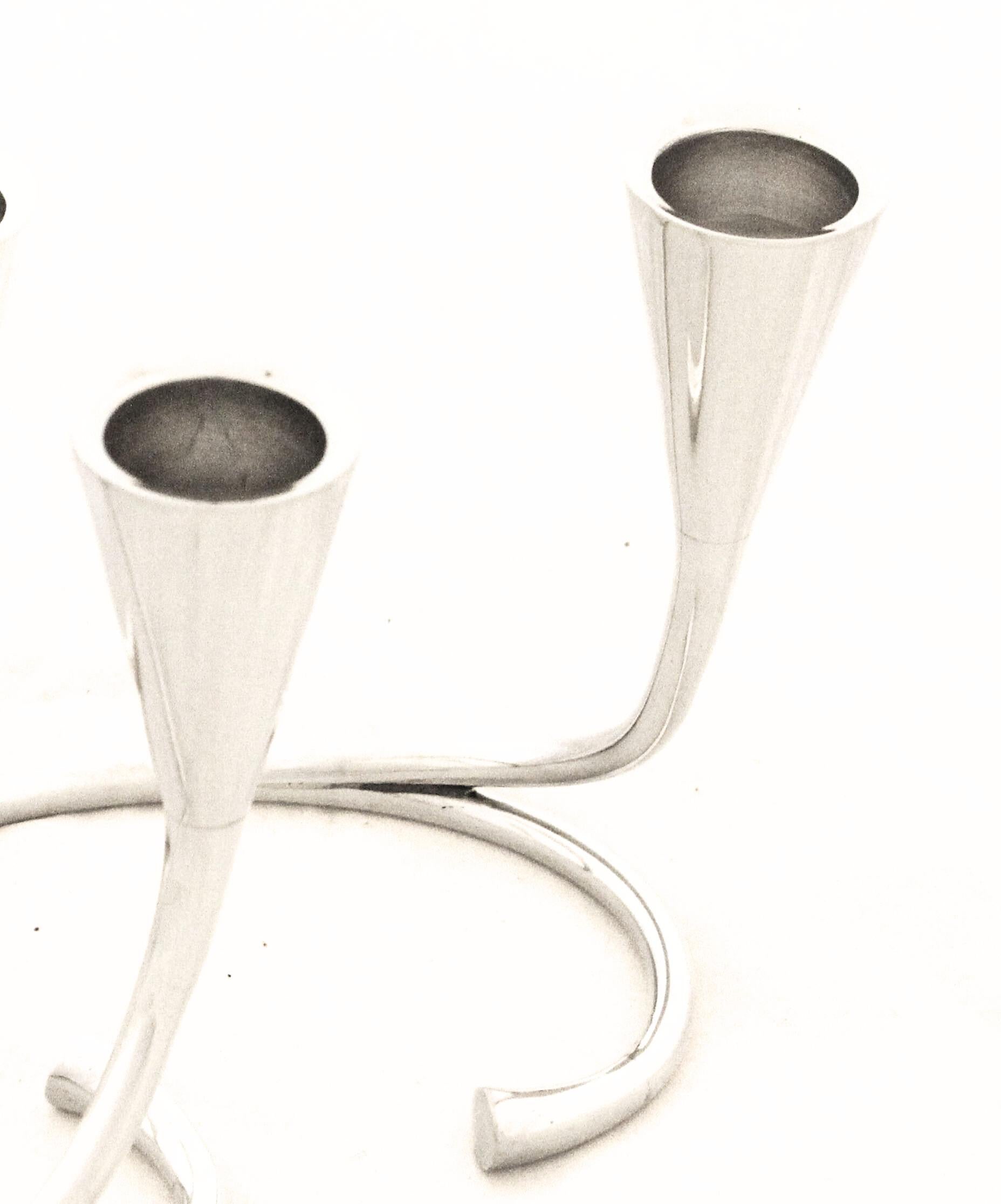 Argento 925 Candelabri d'argento in stile Mid-Century Modern in vendita