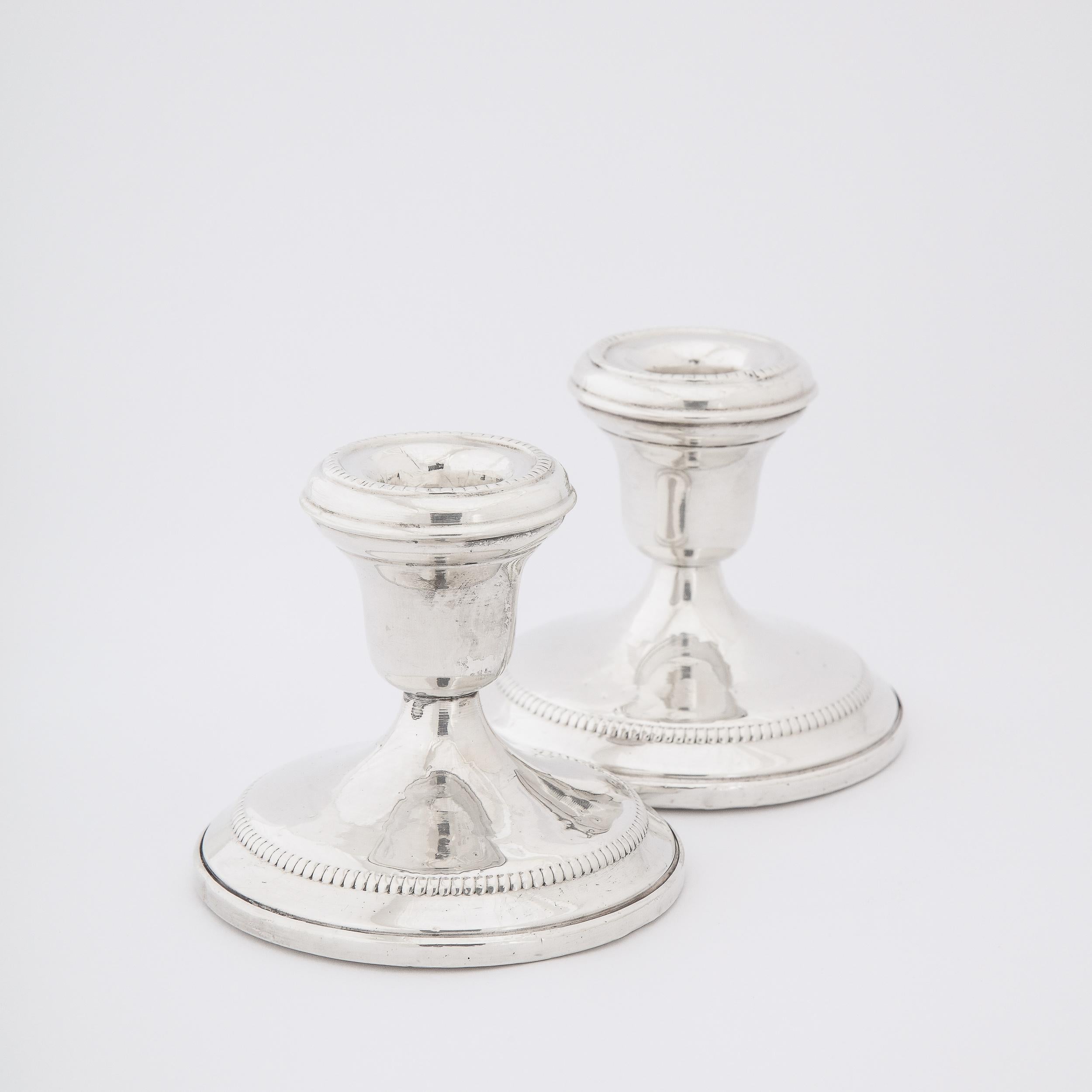 American Mid-Century Modern Sterling Silver Candlesticks with Beaded Detailing