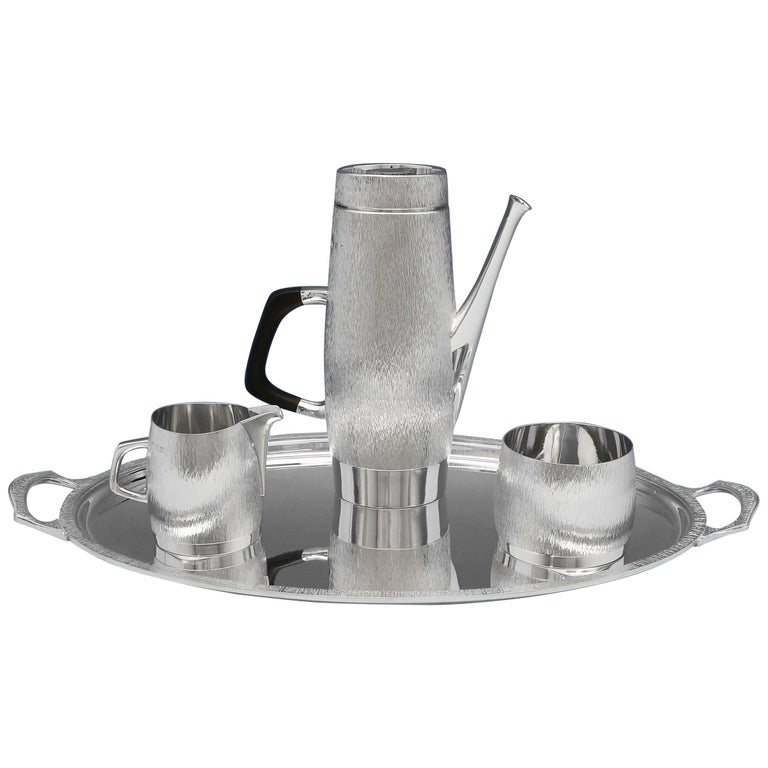 Mid-Century Modern Sterling Silver Coffee Set on Tray Gerald Benney for Asprey For Sale