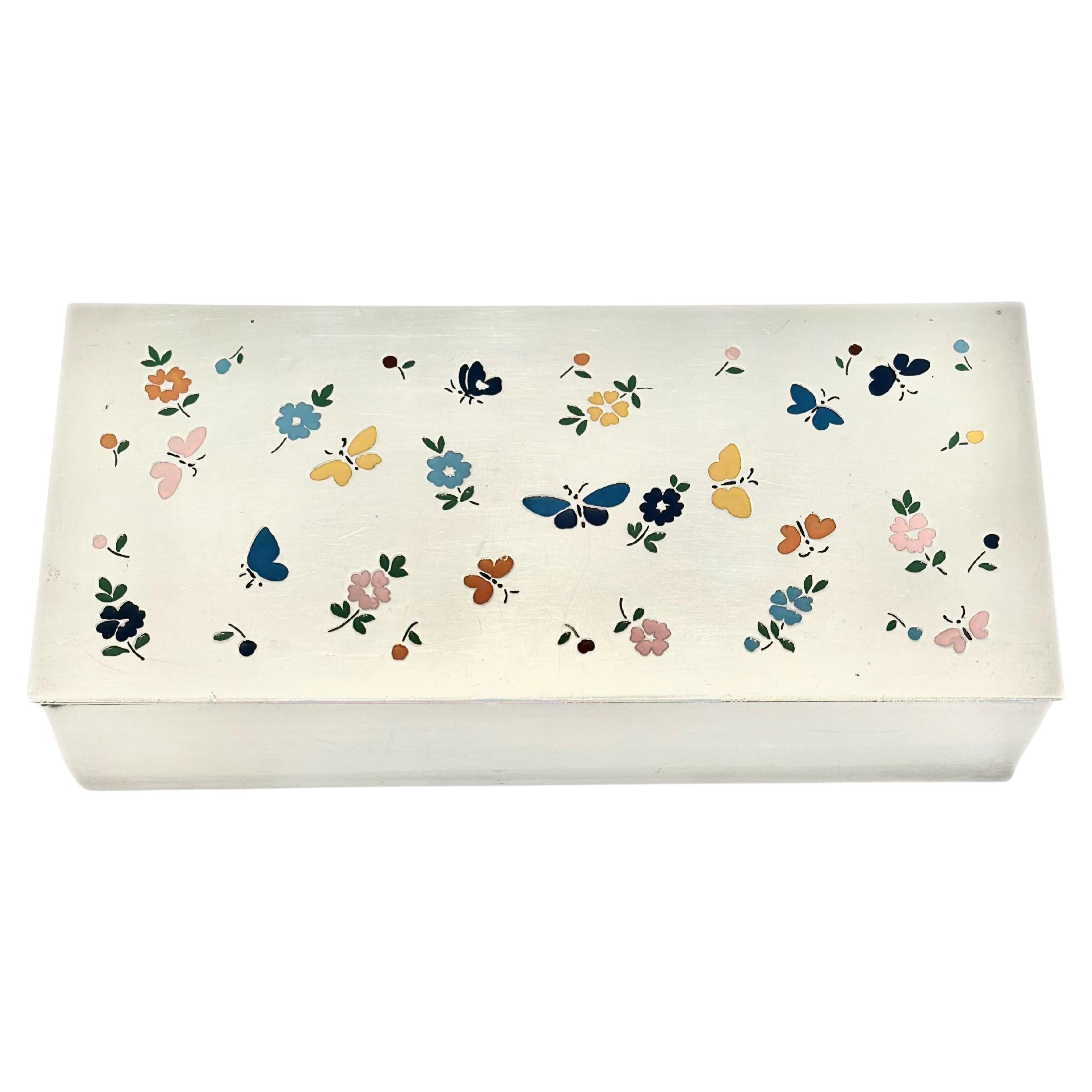 Mid Century Modern Sterling Silver 
Enamel Butterfly Box by, Tiffany 
Co. im Angebot