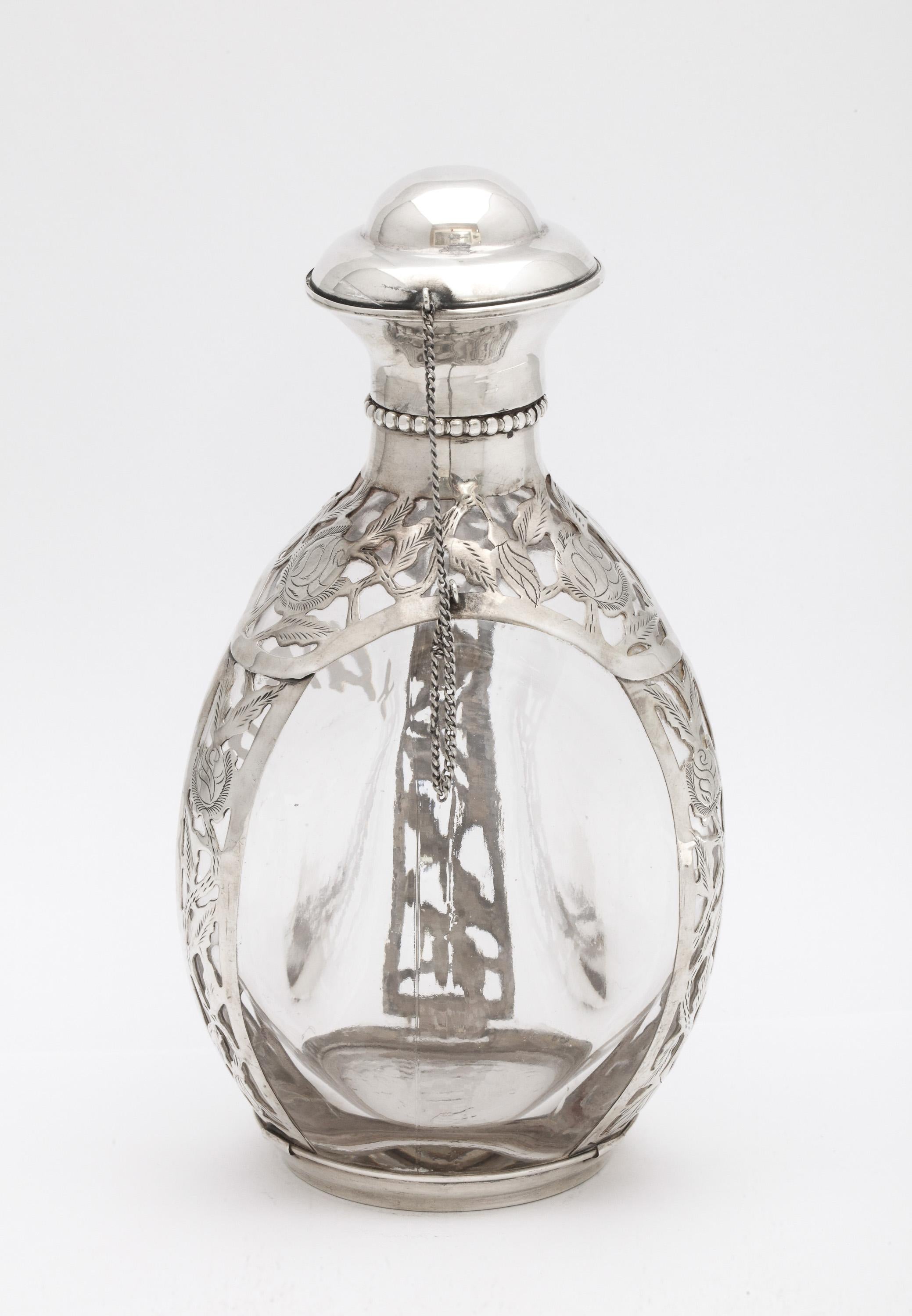 Mexican Mid-Century Modern Sterling Silver Floral Overlay Haig's Scotch Bottle