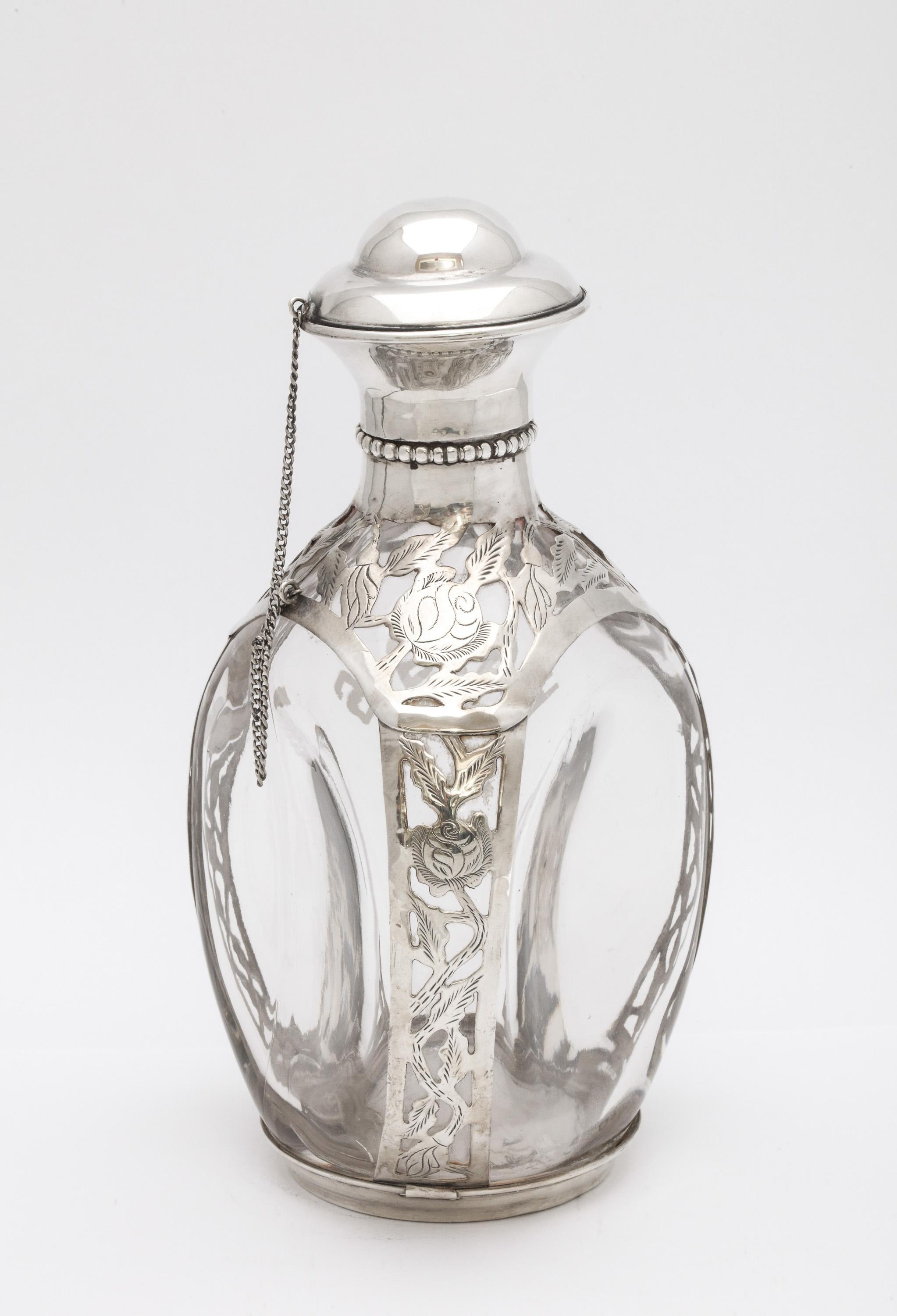Mid-Century Modern Sterling Silver Floral Overlay Haig's Scotch Bottle In Good Condition In New York, NY