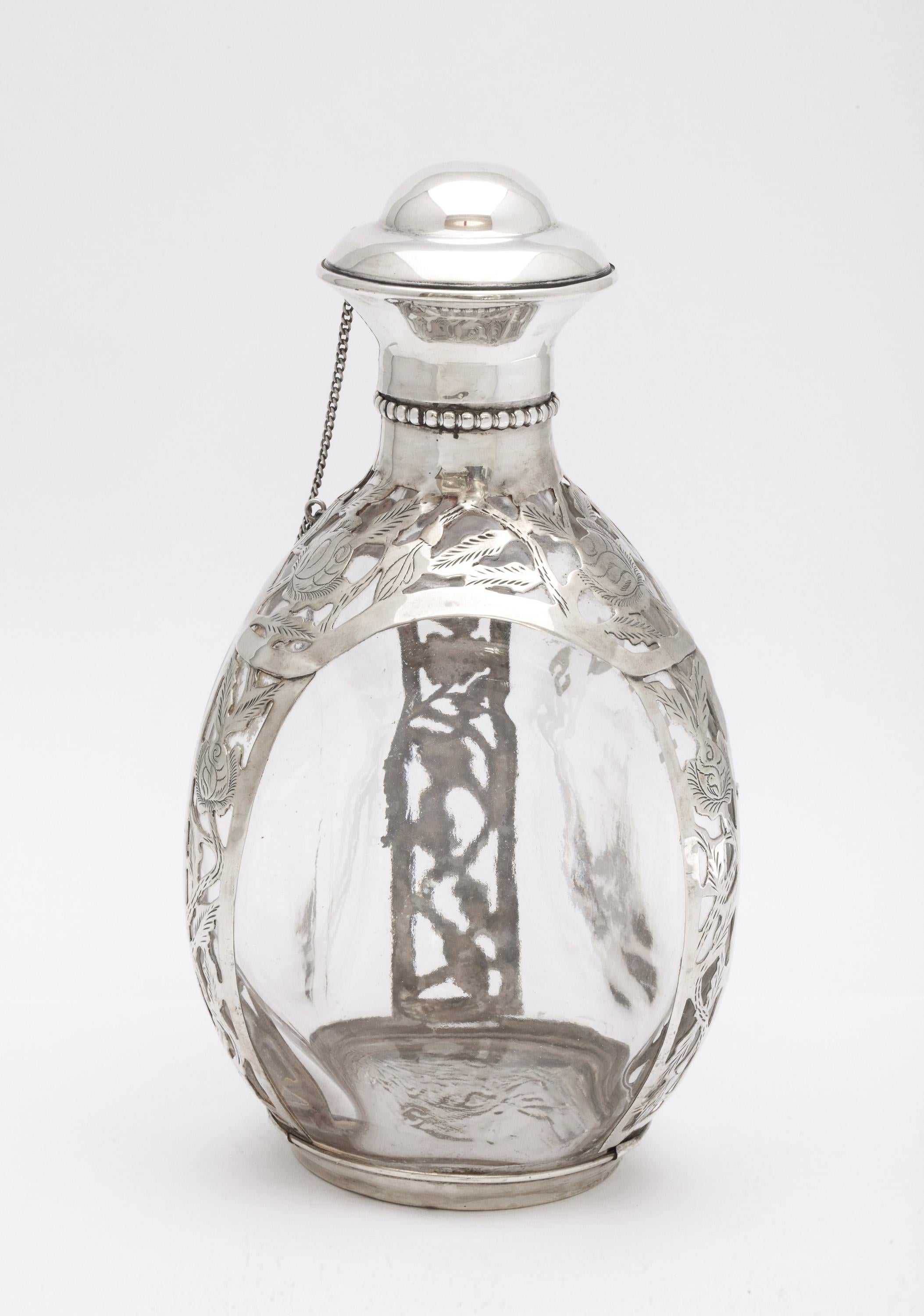 Mid-20th Century Mid-Century Modern Sterling Silver Floral Overlay Haig's Scotch Bottle
