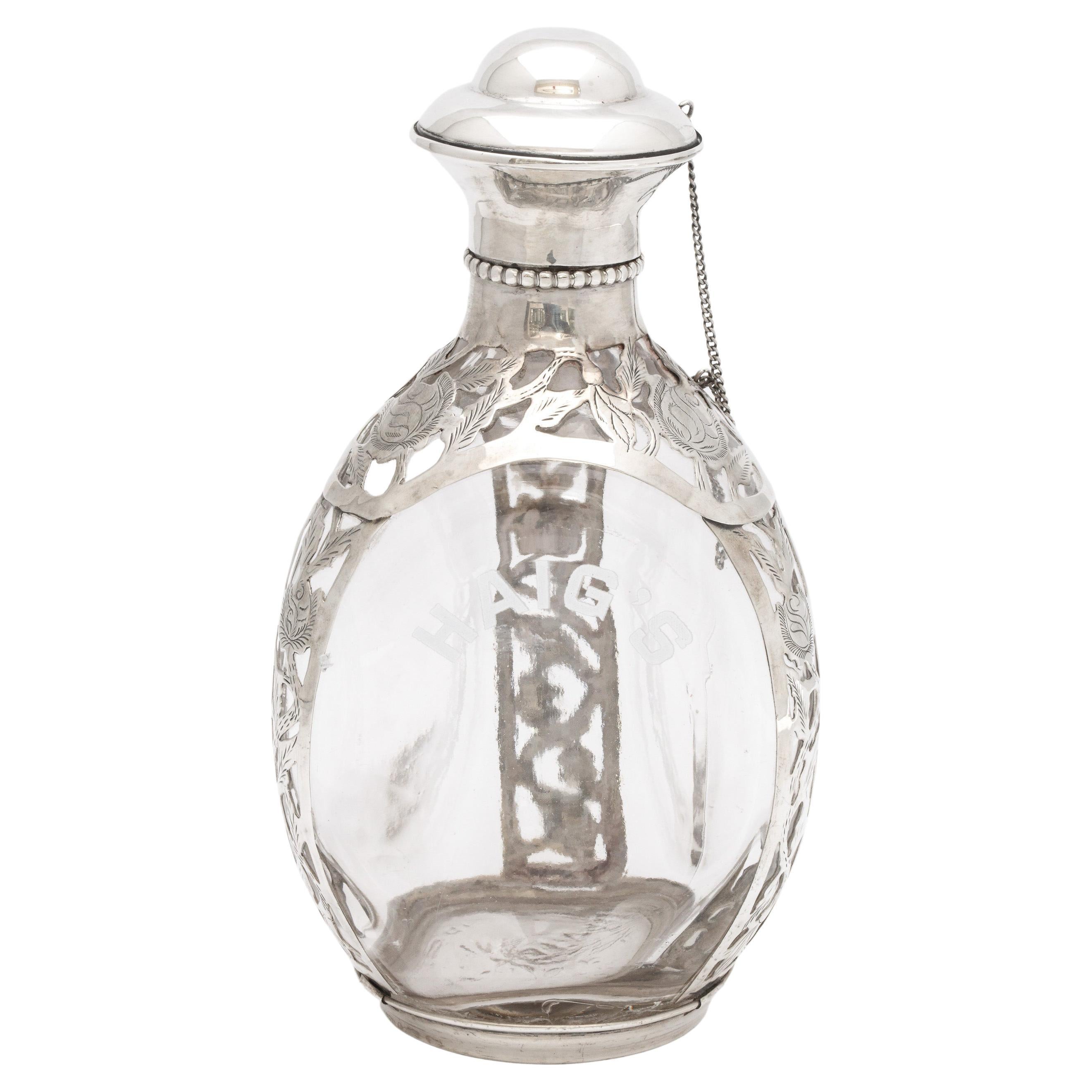 Mid-Century Modern Sterling Silver Floral Overlay Haig's Scotch Bottle