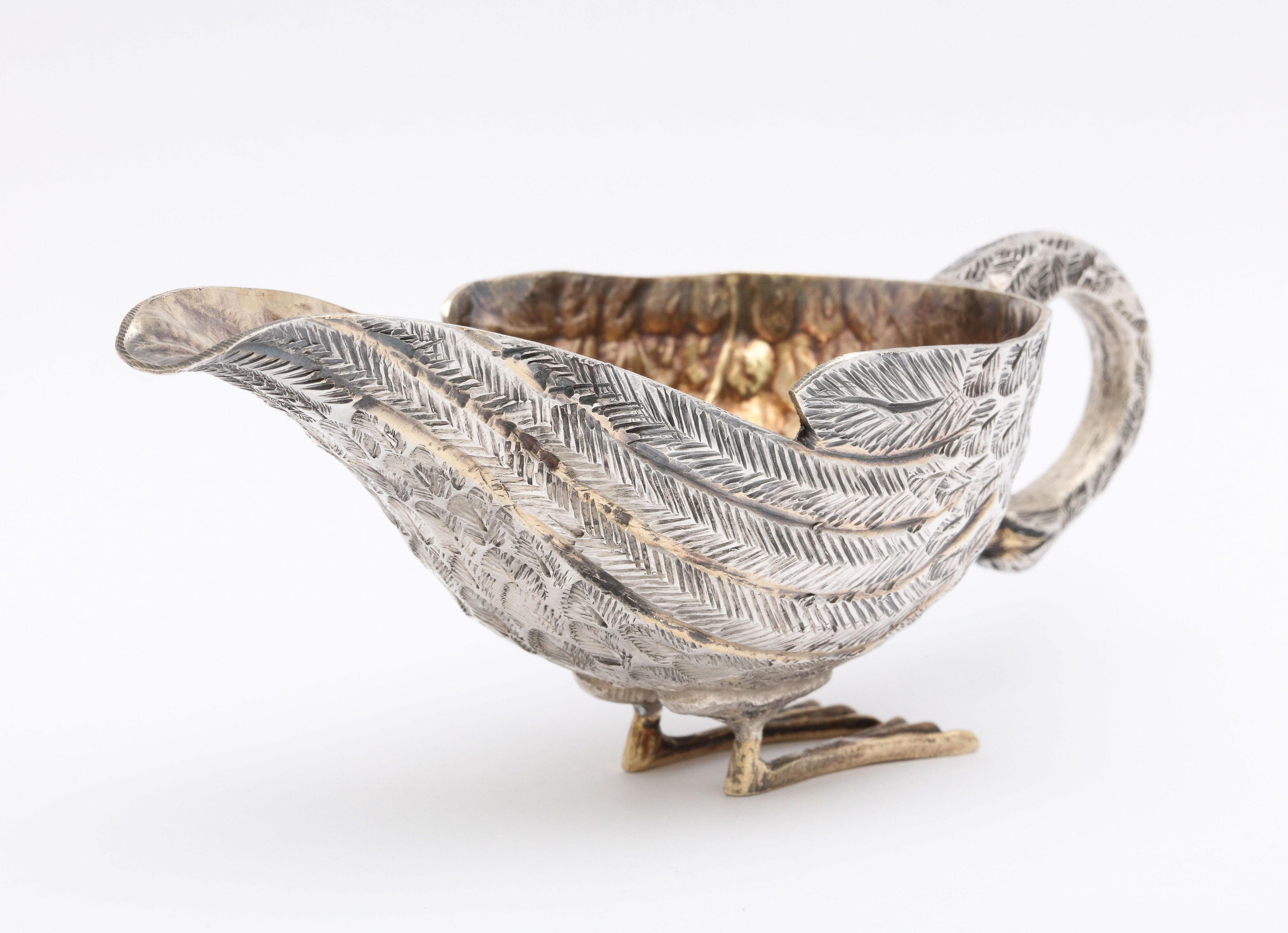 Mid-Century Modern Sterling Silver-Gilt Swan-Form Gravy/Sauce Boat by Tane In Good Condition In New York, NY