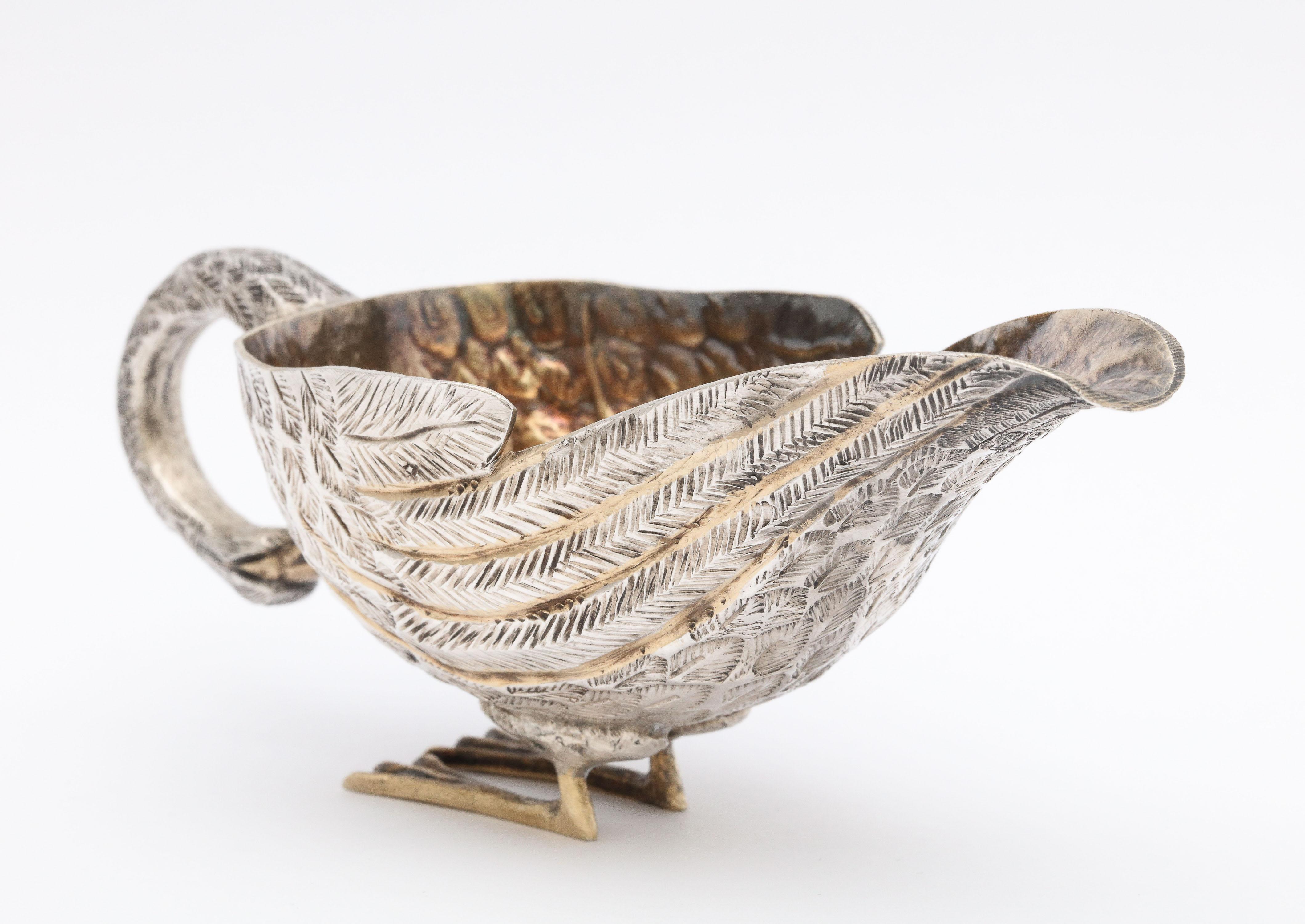 Mid-Century Modern Sterling Silver-Gilt Swan-Form Gravy/Sauce Boat by Tane 1