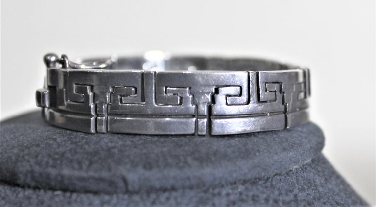 Mid-Century Modern Sterling Silver Mexican Geometric Linked Chunky Bracelet For Sale 6