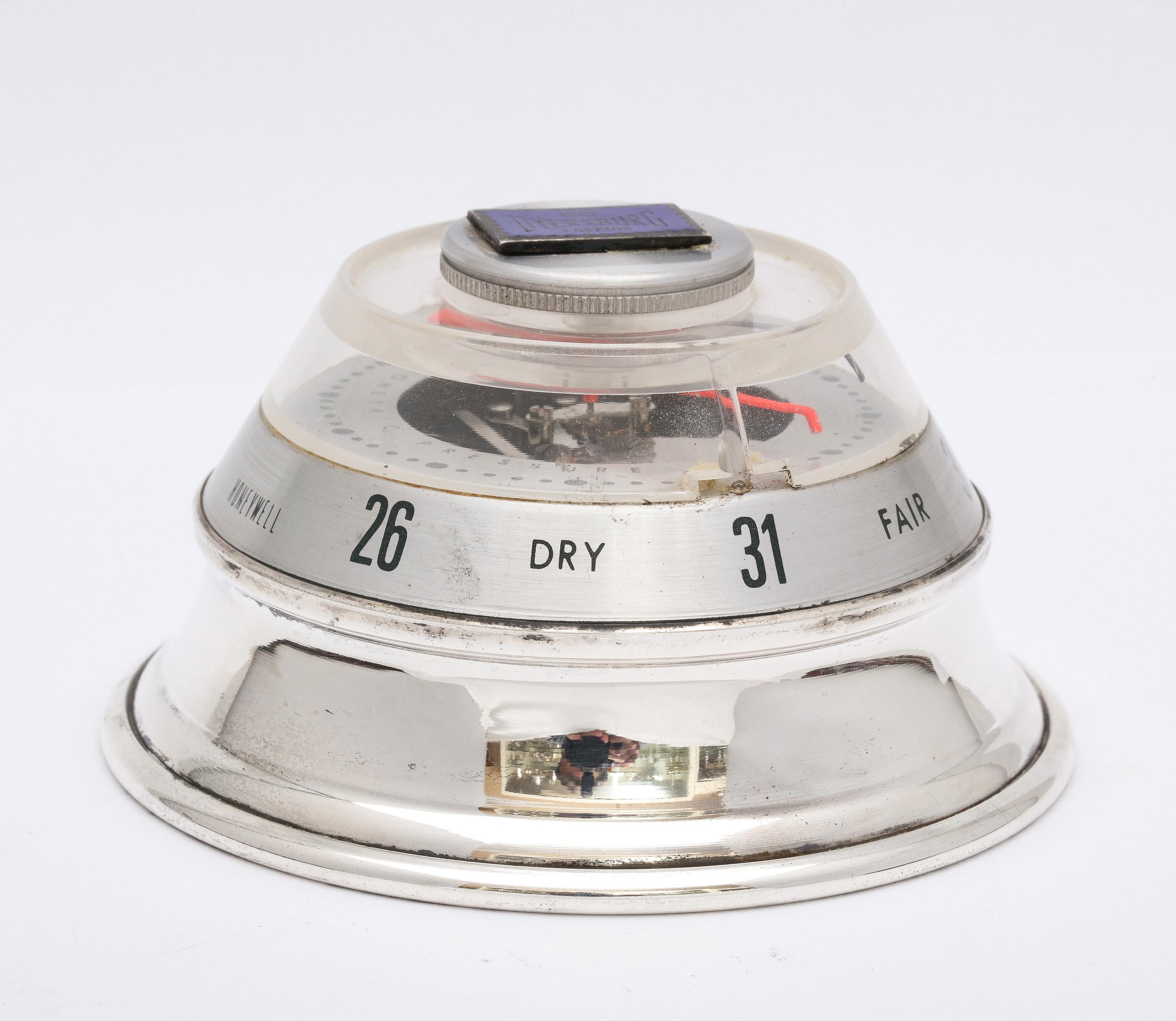 Mid-20th Century MId-Century Modern Sterling Silver-Mounted Honeywell Barometer For Sale