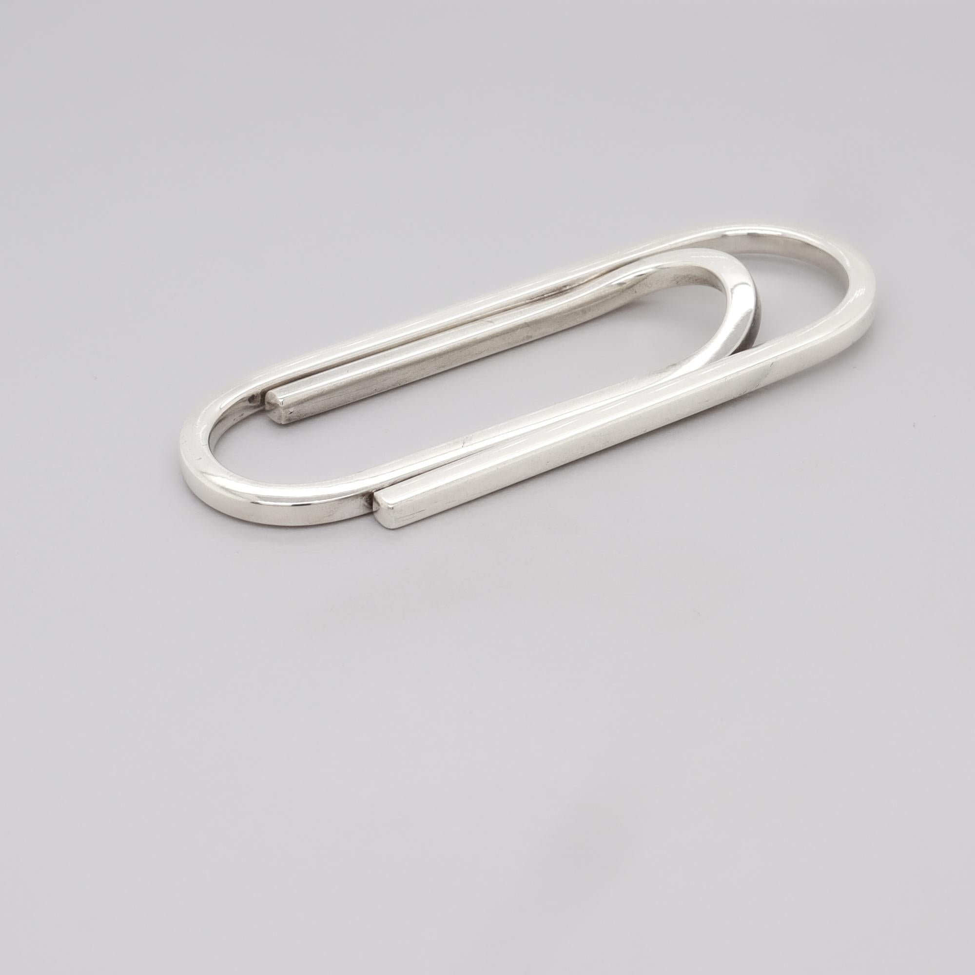 Pince à billets Paperclip en argent sterling de style moderne du milieu du siècle dernier Bon état - En vente à Philadelphia, PA