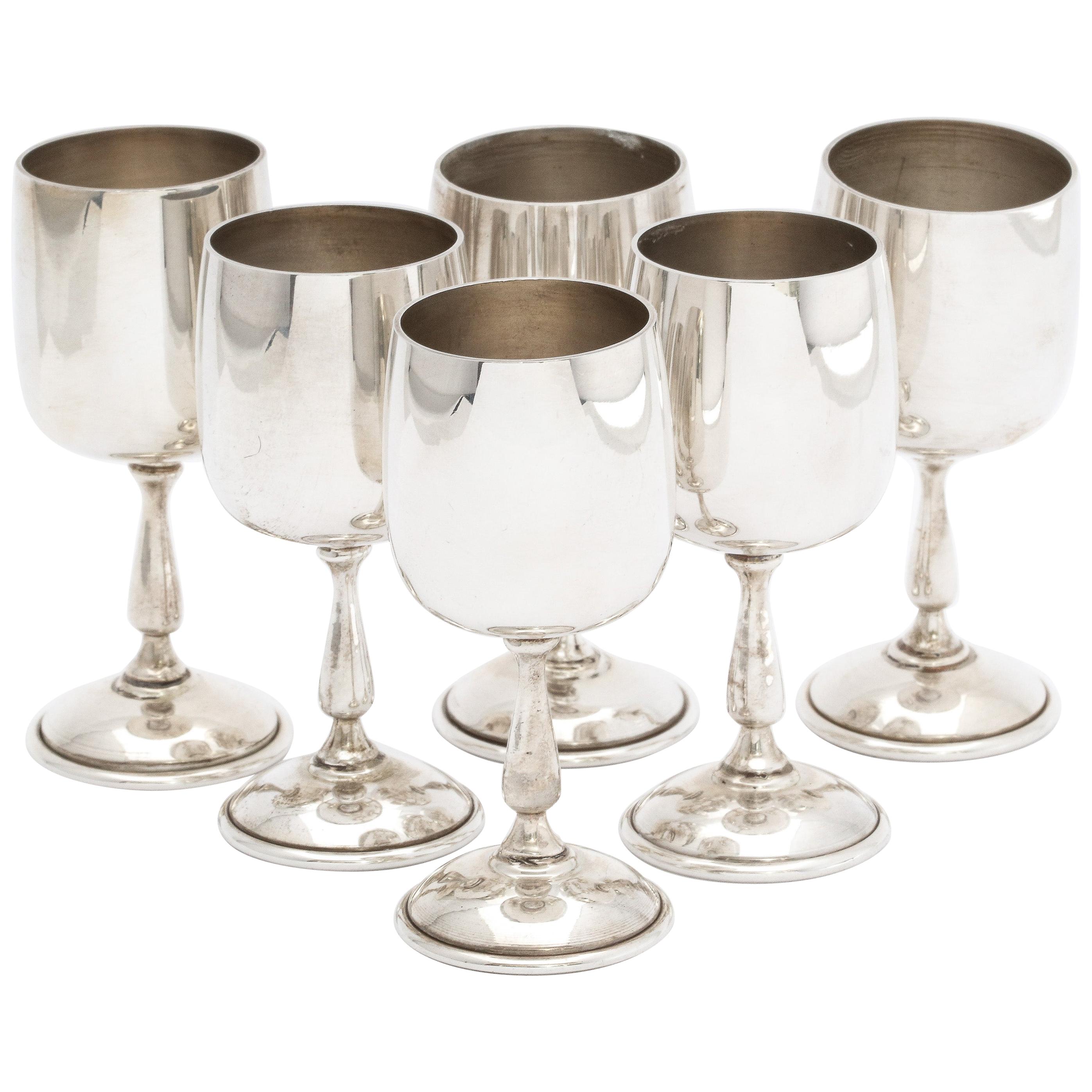 Mid-Century Modern Sterling Silver Set of Cordial/Liqueur Goblets For Sale
