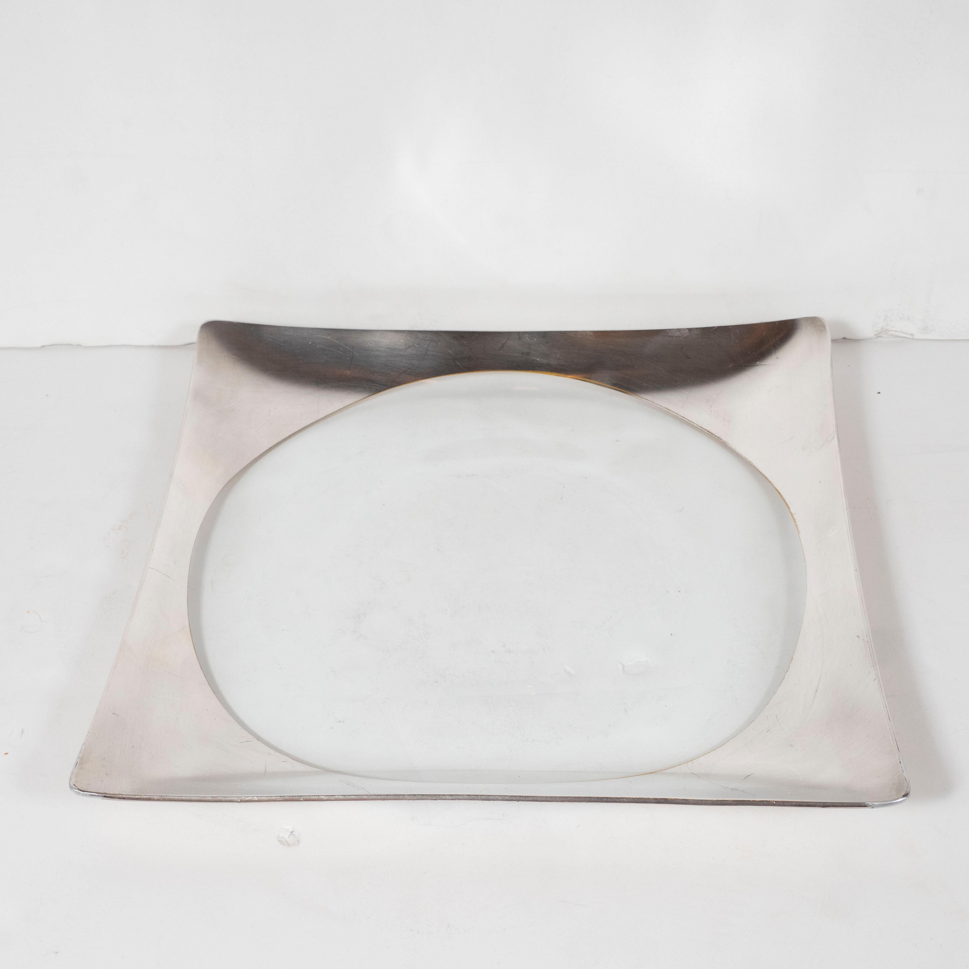 American Mid-Century Modern Sterling Silver and Translucent Glass Tray by Dorothy Thorpe For Sale